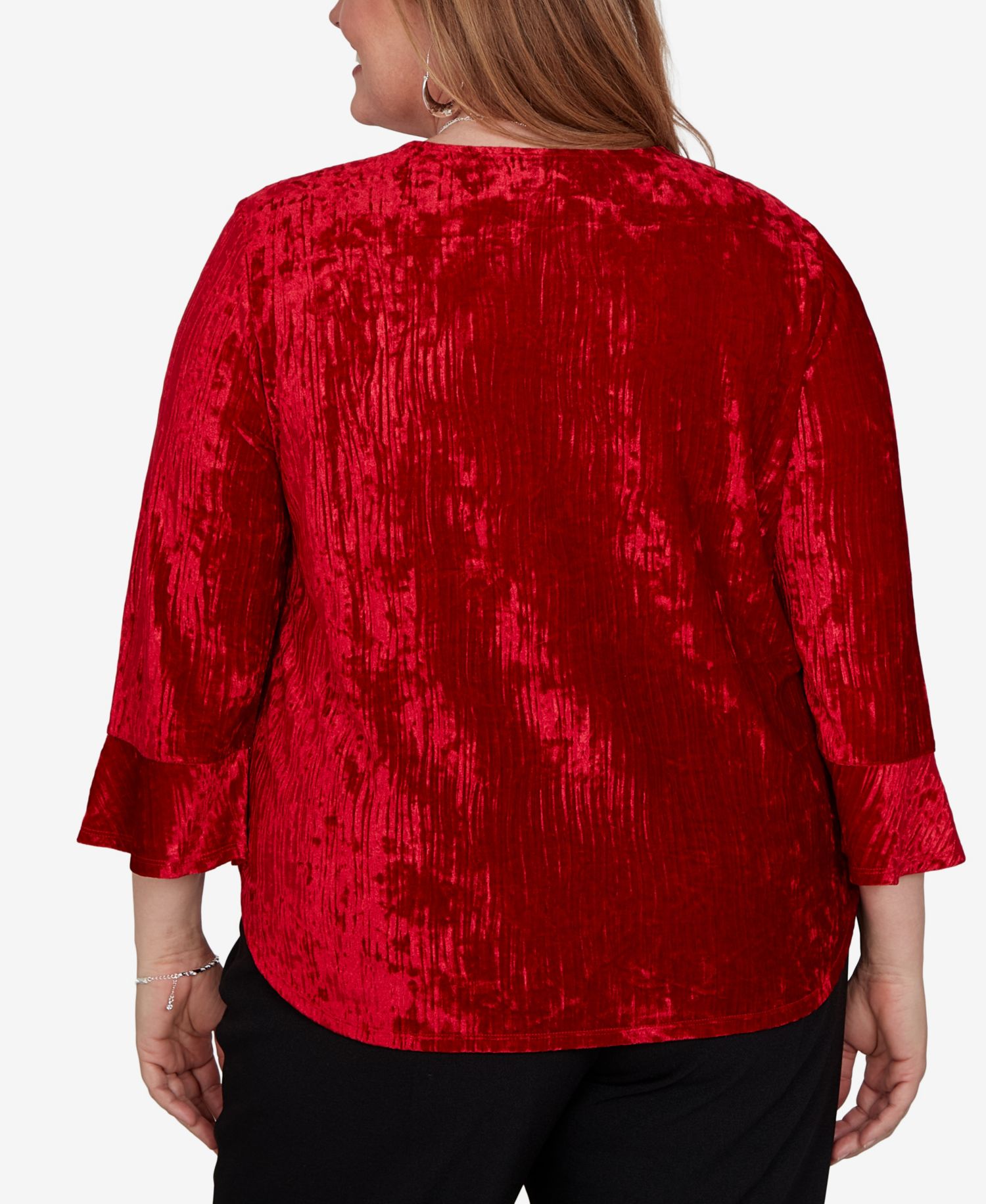 Plus Size Crushed Velvet 3/4-Sleeve Blouse