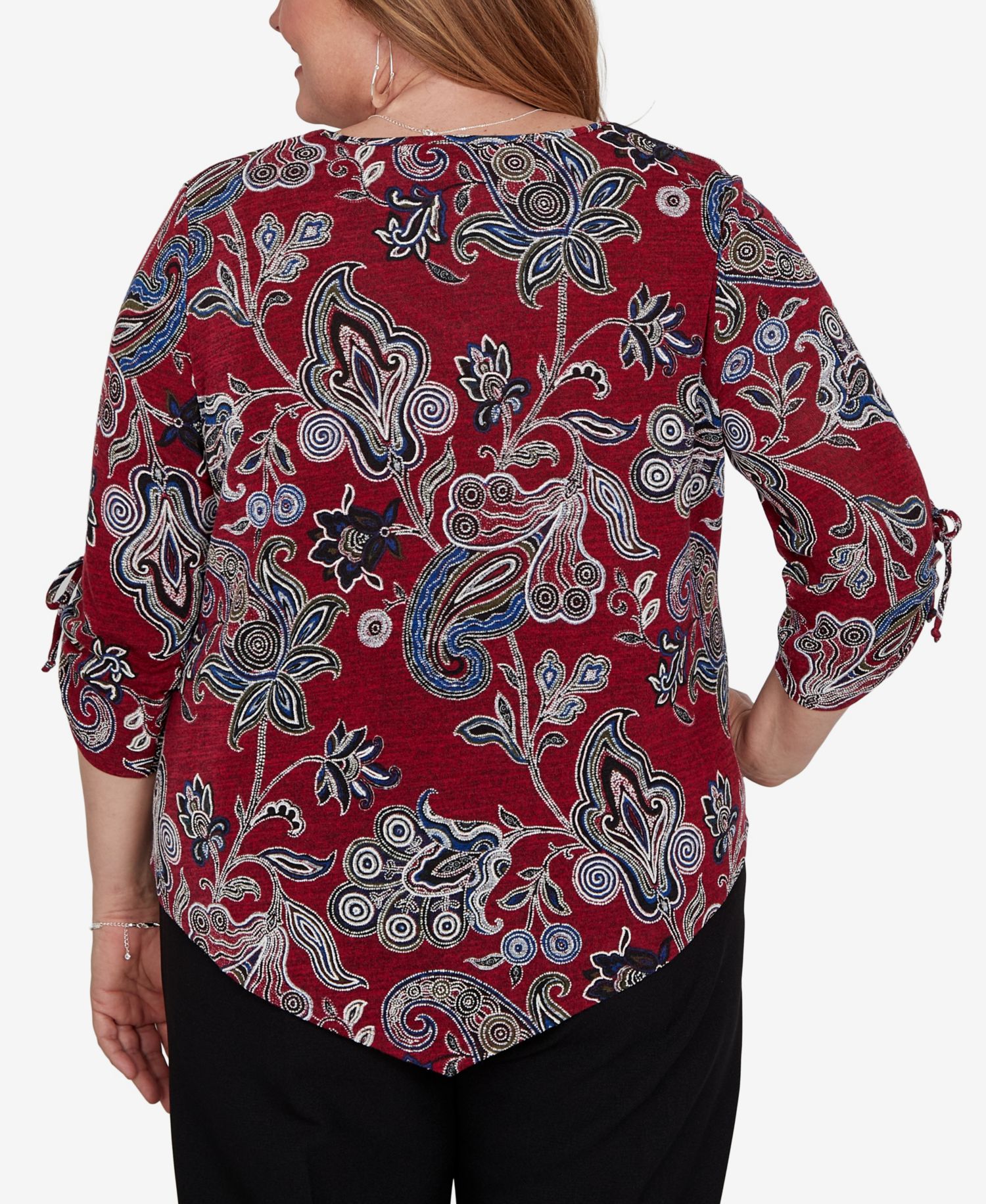 Plus Size V-Neck 3/4-Sleeve Paisley-Print Blouse