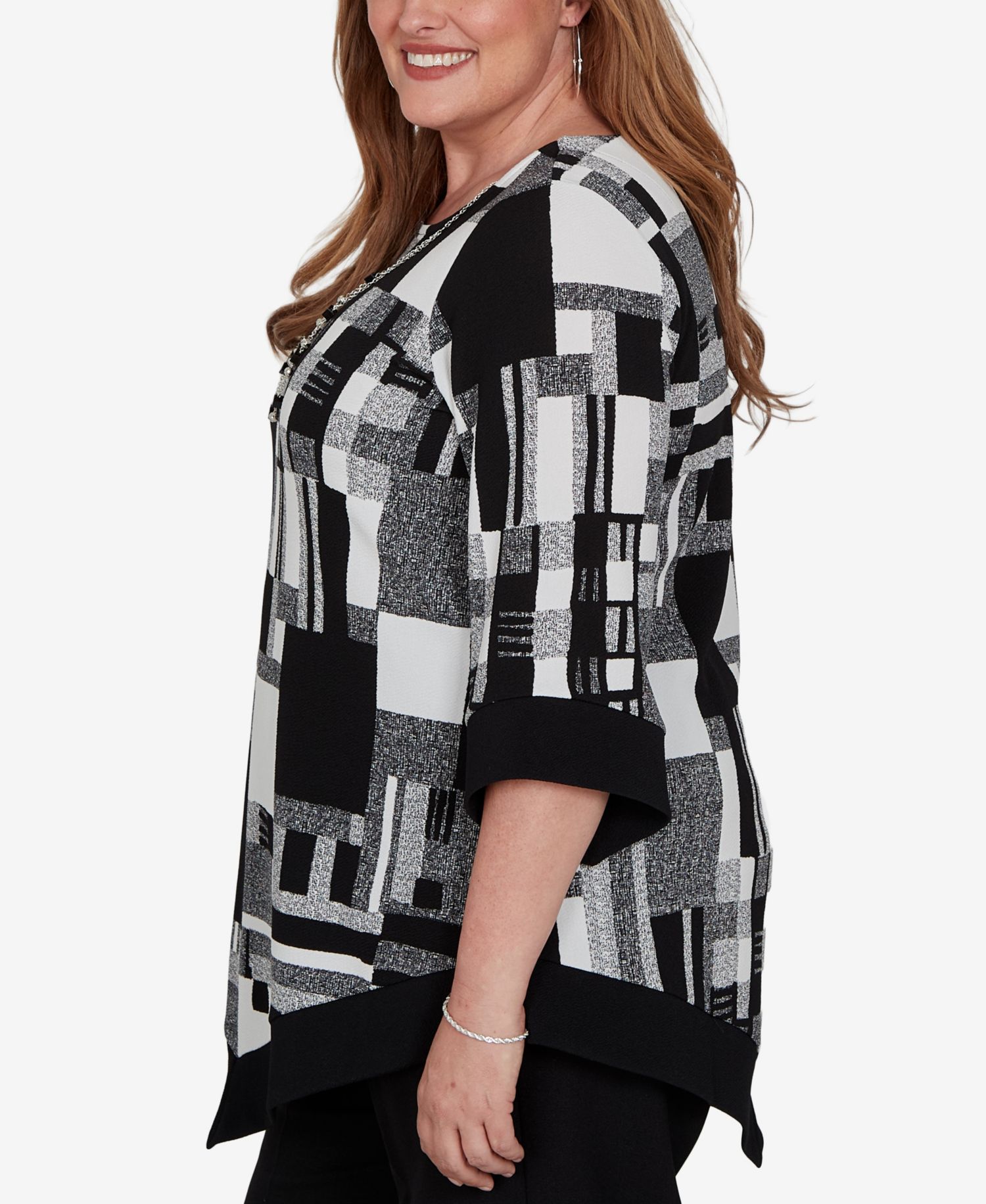 Plus Size Crewneck 3/4-Sleeve Tunic Top