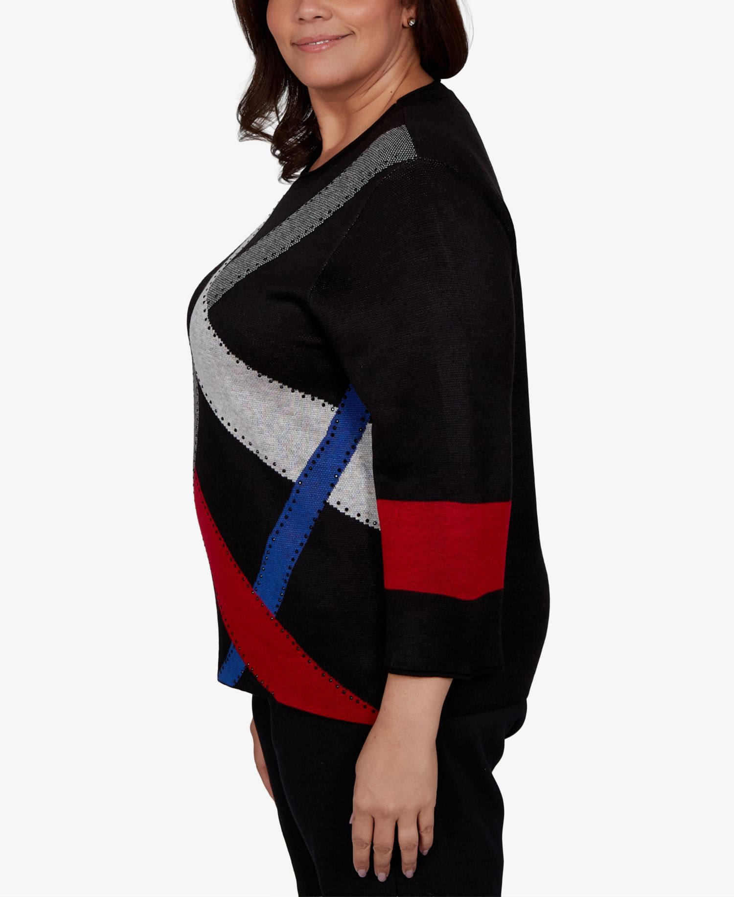 Plus Size Colorblocked 3/4-Sleeve Pullover Sweater