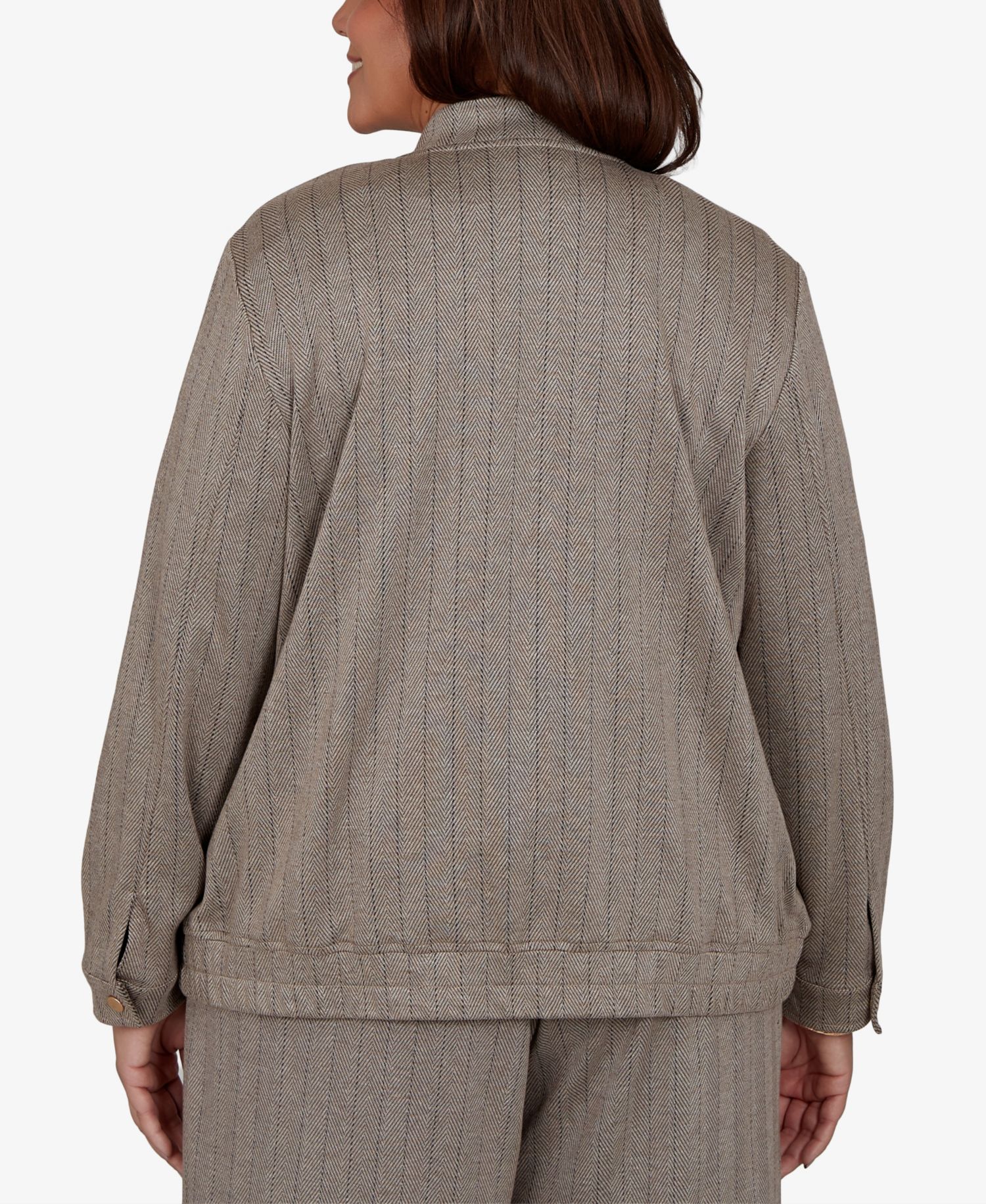 Plus Size Striped Mandarin Collar Bomber Jacket