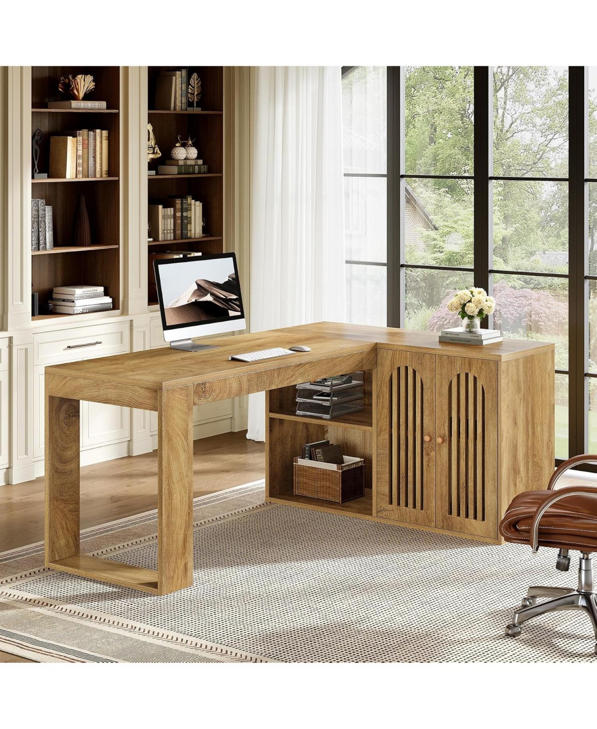 Tribesigns L Shaped Executive Desk with Storage Cabinet, Corner Desk