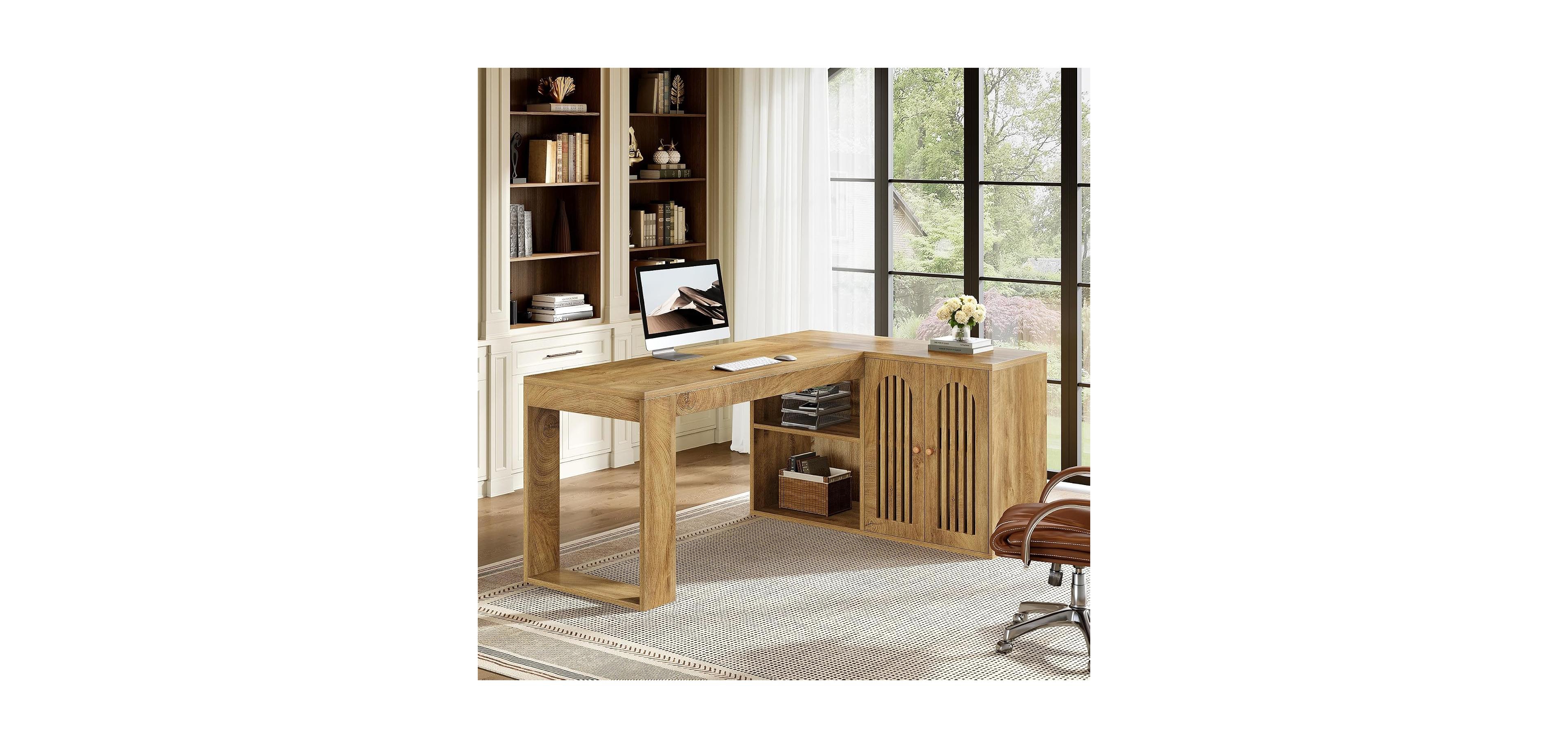 Tribesigns L Shaped Executive Desk with Storage Cabinet, Corner Desk