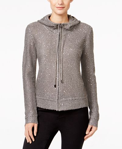 Anne Klein Sequined Knit Hoodie, Only at Macy's