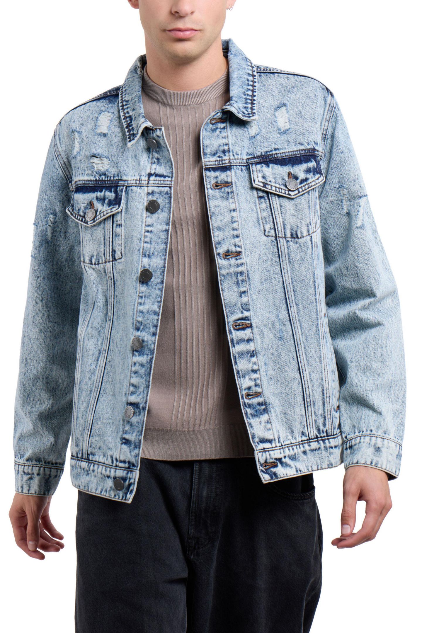 Мужская куртка X-Ray Distressed Denim Trucker, цвет: Синий — фото 6