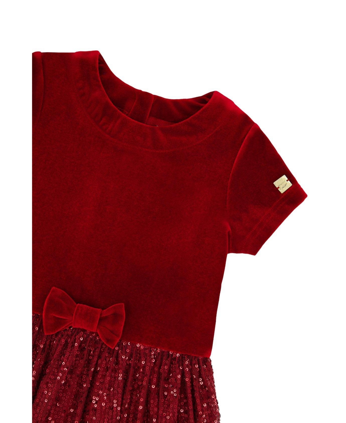 Deux par Big Girls (6-14) Bi-Material Short Sleeve Dress with Glittering Skirt
