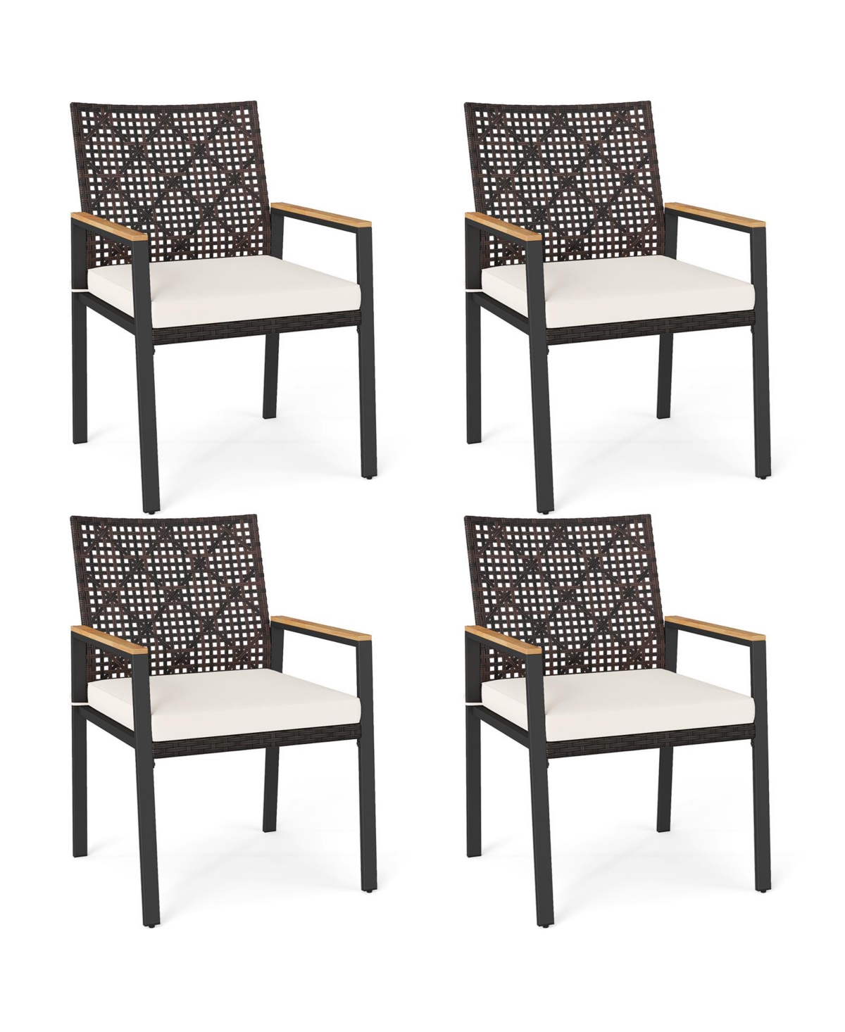 Gymax Patio Dining Chairs Set of 4 w/Acacia Wood Armrests Soft Padded Cushion for Yard