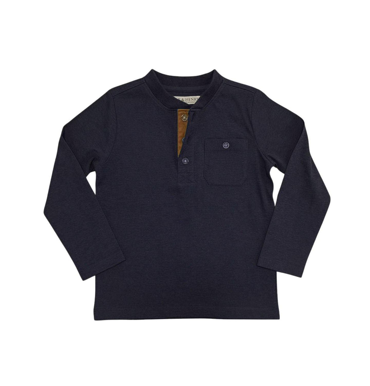 Футболка Hope & Henry Organic Long Sleeve Henley Pocket для мальчиков, цвет: Тёмно-синий меланжевый — фото 1