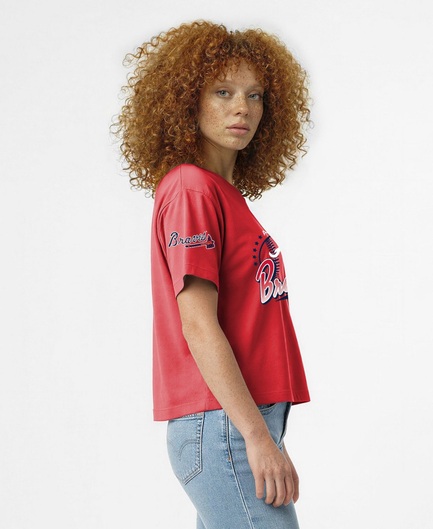 Women's Atlanta Braves Distressed Oversized-Fit Graphic T-Shirt