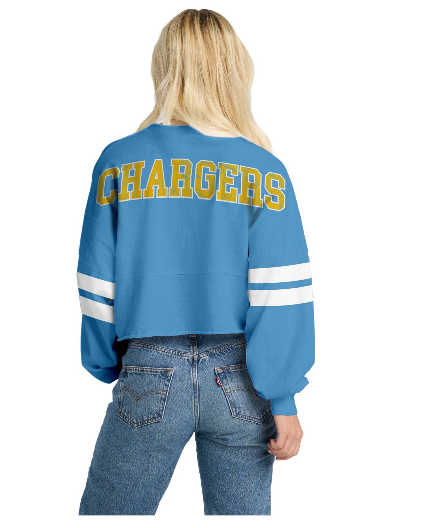 Women's Los Angeles Chargers Oversized Cropped Long-Sleeve T-Shirt
