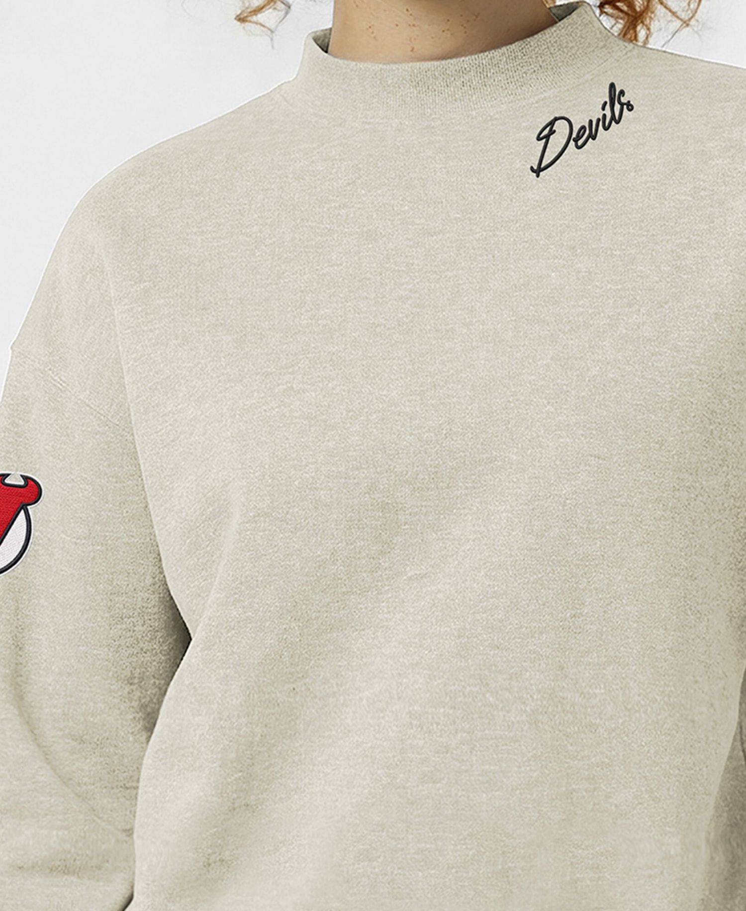 Women's New Jersey Devils Collar Script Triumph Fleece Pullover Crewneck Sweatshirt