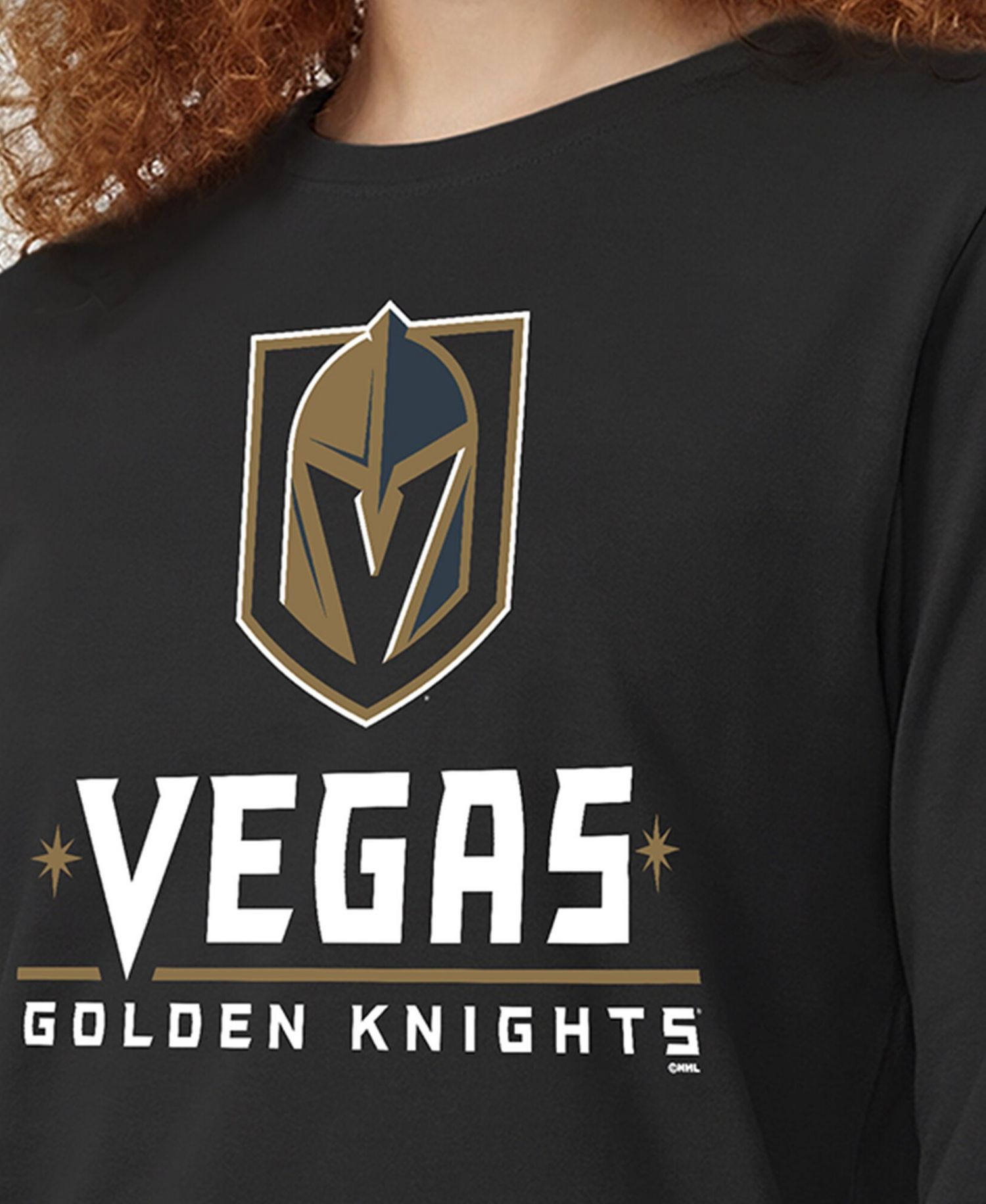 Women's Vegas Golden Knights Wordmark Lockup Long-Sleeve Crewneck T-Shirt