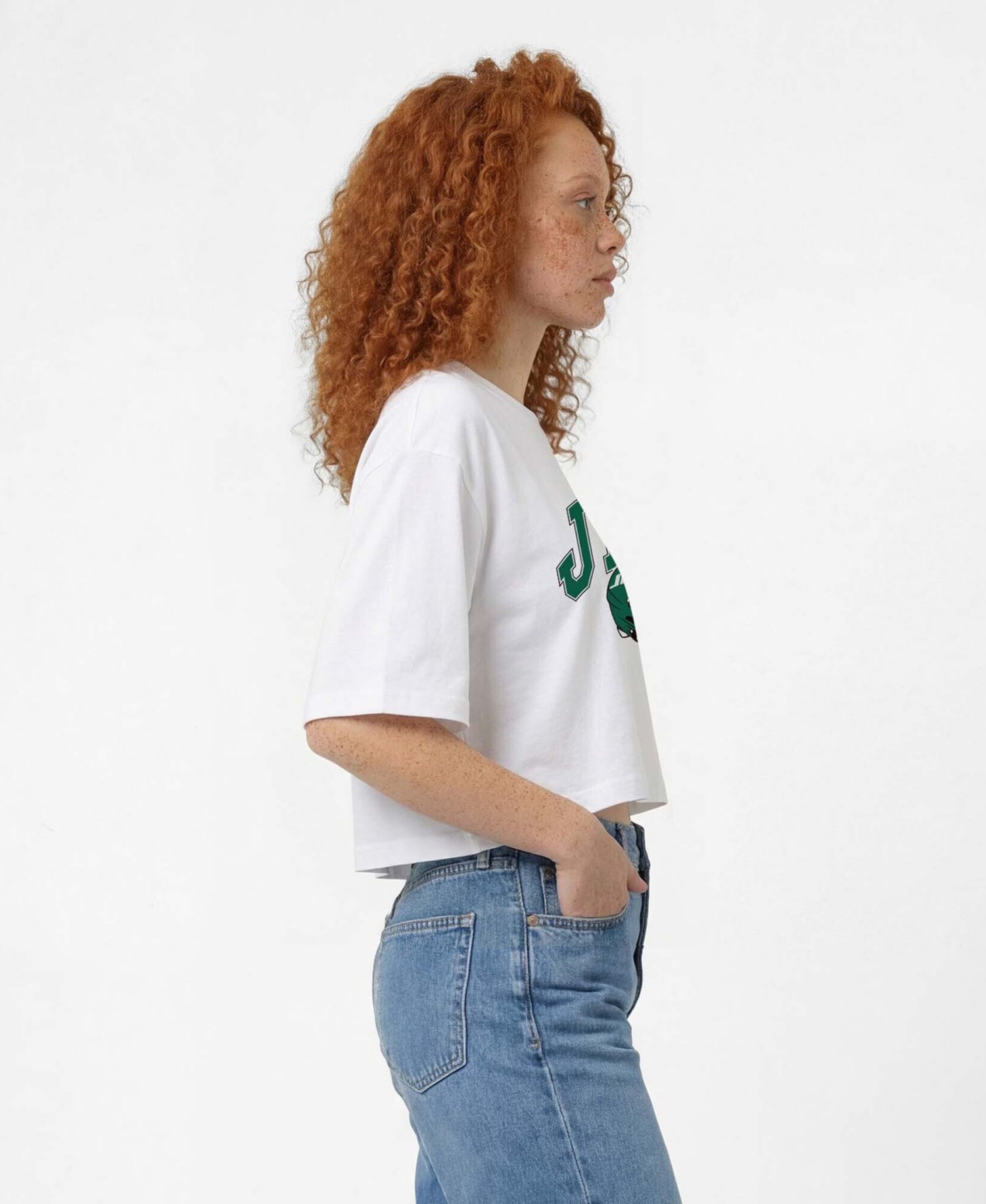 Women's New York Jets Boyfriend Cropped Graphic T-Shirt