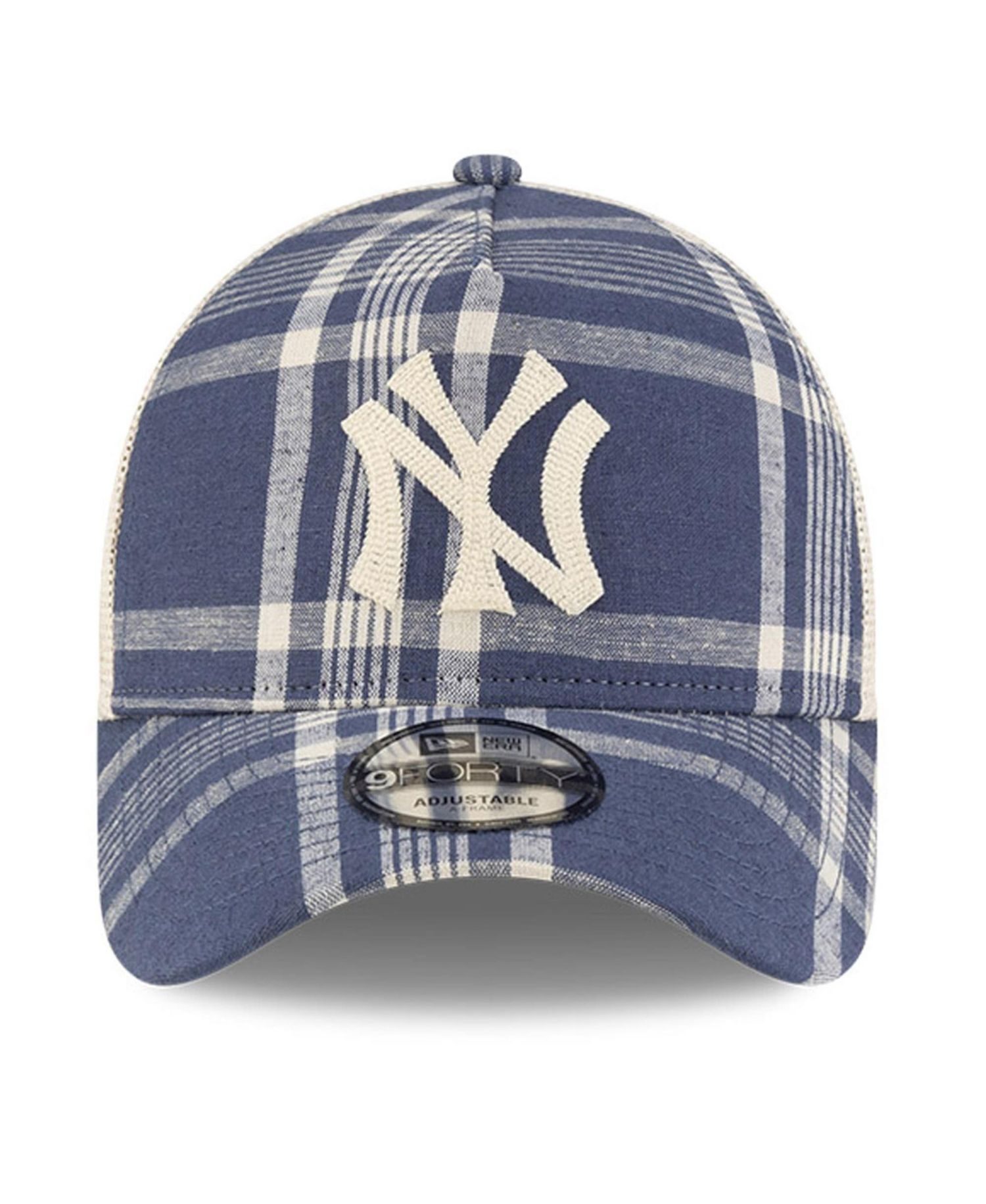 x Ralph Lauren Men's Navy/Light Beige New York Yankees Plaid 9FORTY A-Frame Trucker Adjustable Hat