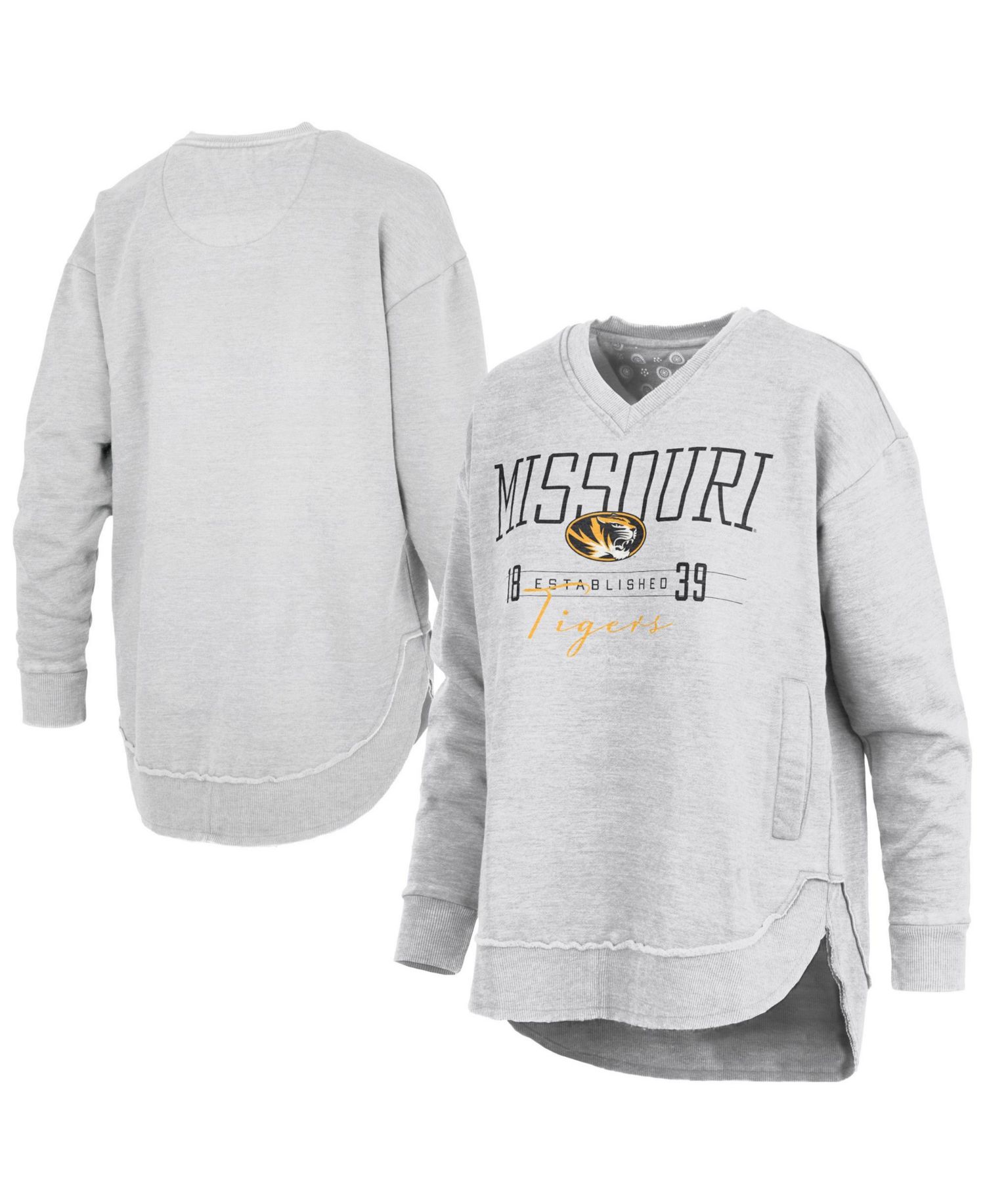 Women's Missouri Tigers Marcus East Hall Poncho V-Neck Screen-Print Graphics Sweatshirt