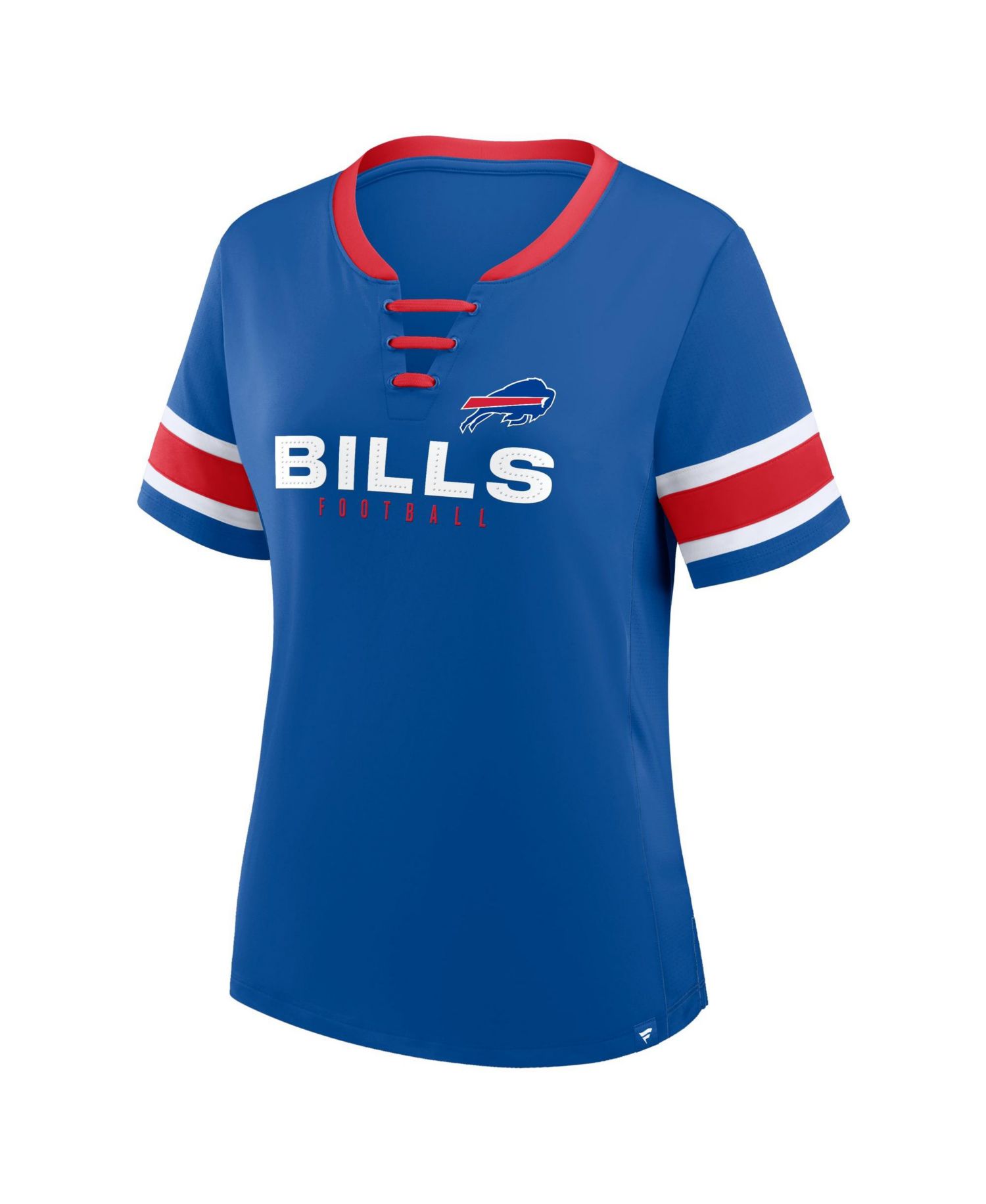 Plus Size Buffalo Bills Red Zone Athena Lace-Up Rhinestone-Accented V-Notch Neck T-Shirt