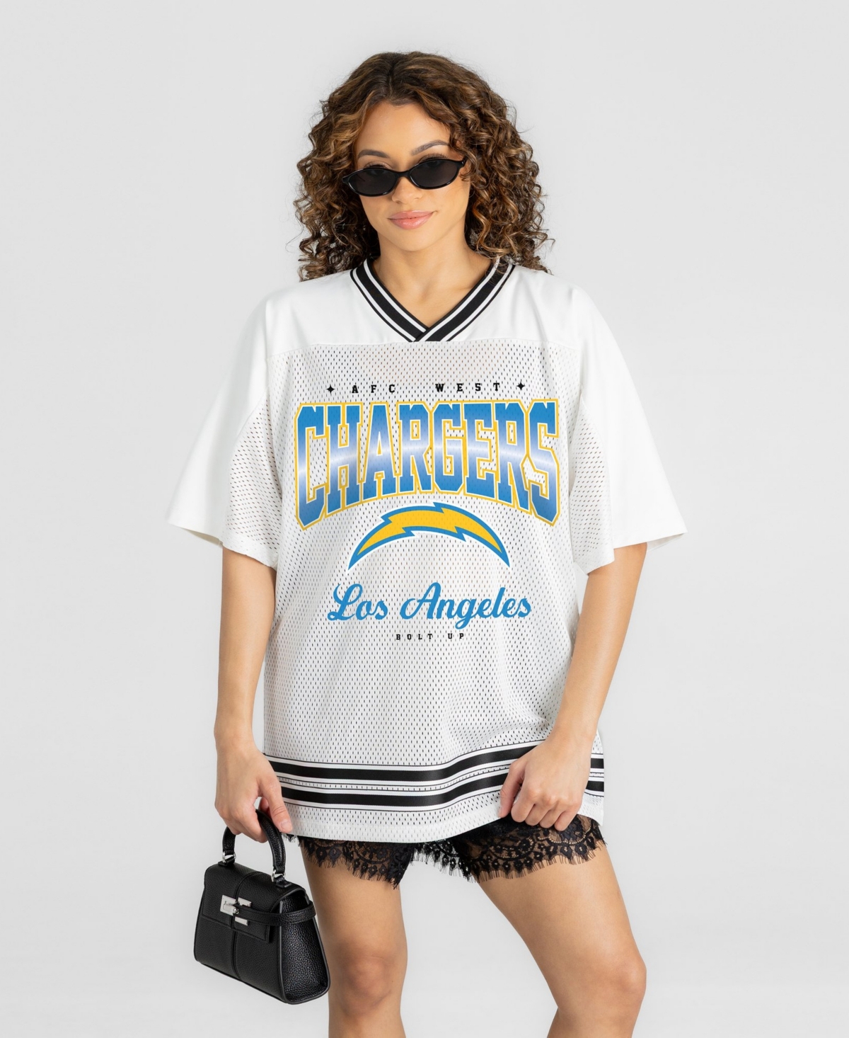 Gameday Couture Women's Los Angeles Chargers Squad Mentality Mesh Relaxed-Fit V-Neck Jersey