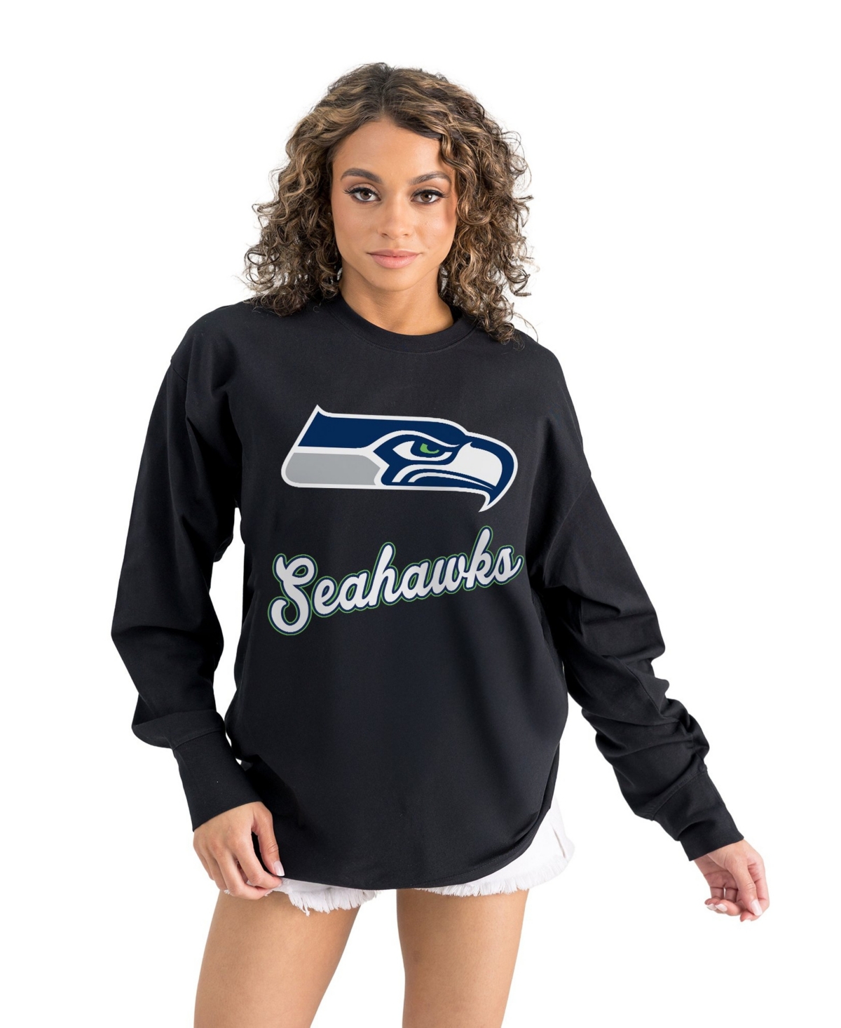 Gameday Couture Women's Seattle Seahawks Oversized Long-Sleeve T-Shirt - Black