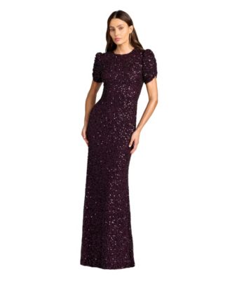 Women's High-Neck Sequin Short-Sleeve Gown