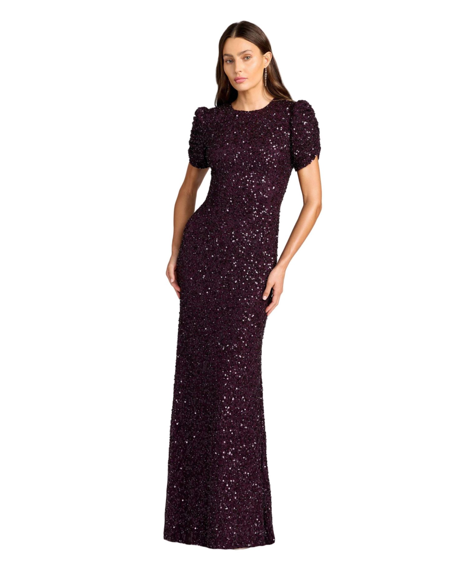 Women's High-Neck Sequin Short-Sleeve Gown