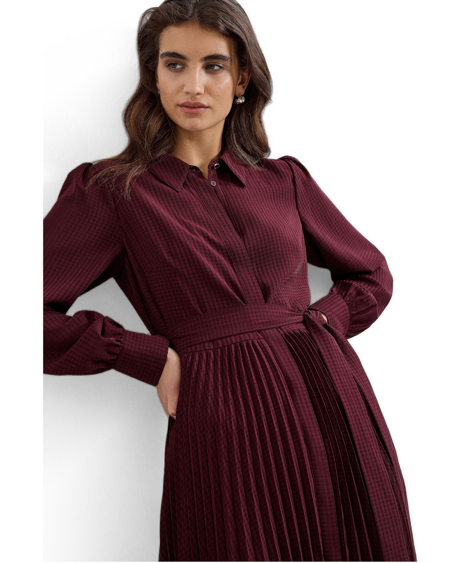Women's Ren Pleated Long-Sleeve Midi Shirt Dress
