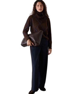 Women's Wool Contrast Diamond Knit Jumper