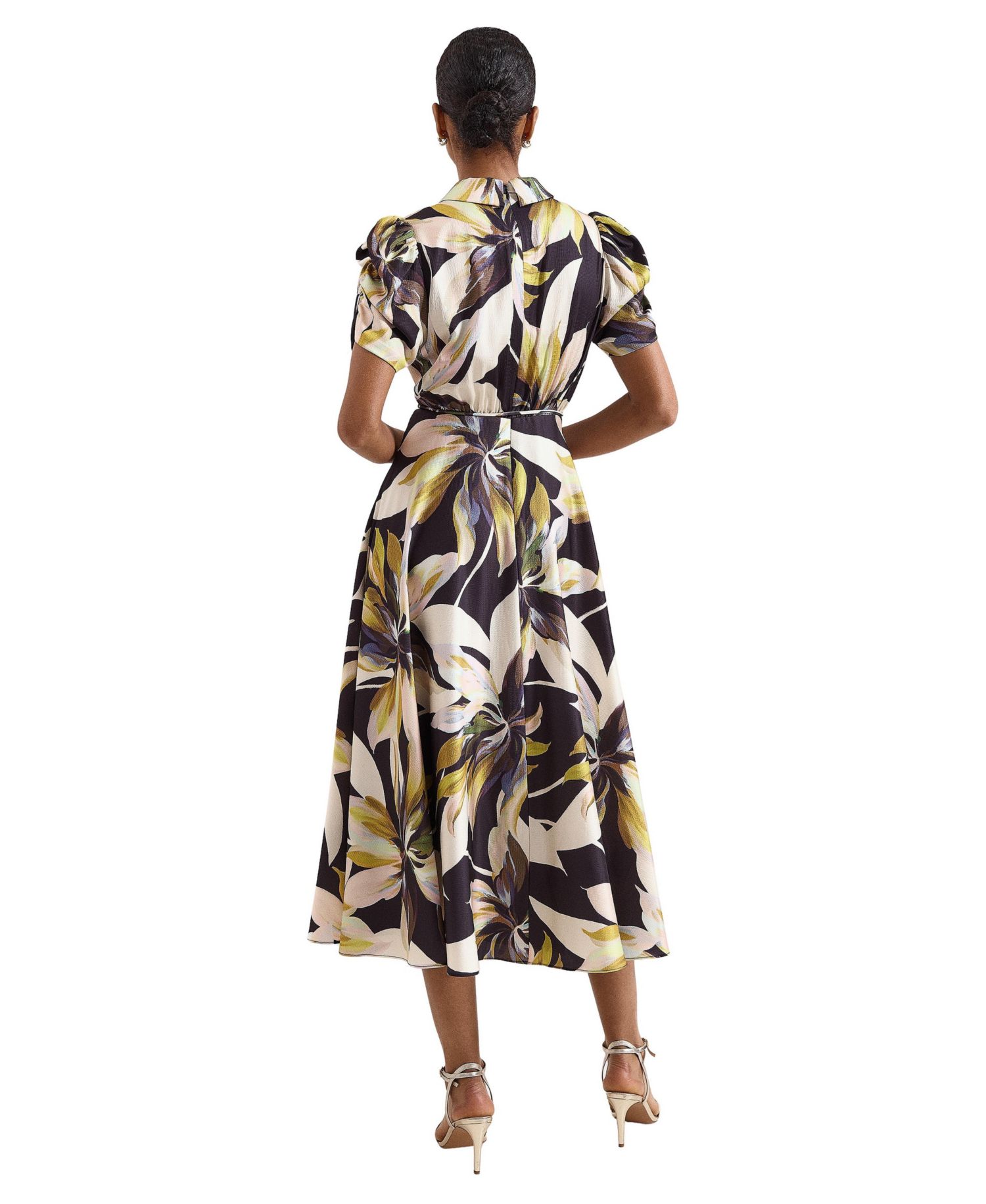 Women's Bella Floral Puff-Sleeve Midi Shirt Dress