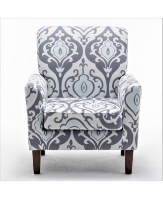 Modern Patterned Armchair with Foam Padded Seat and Wood Legs