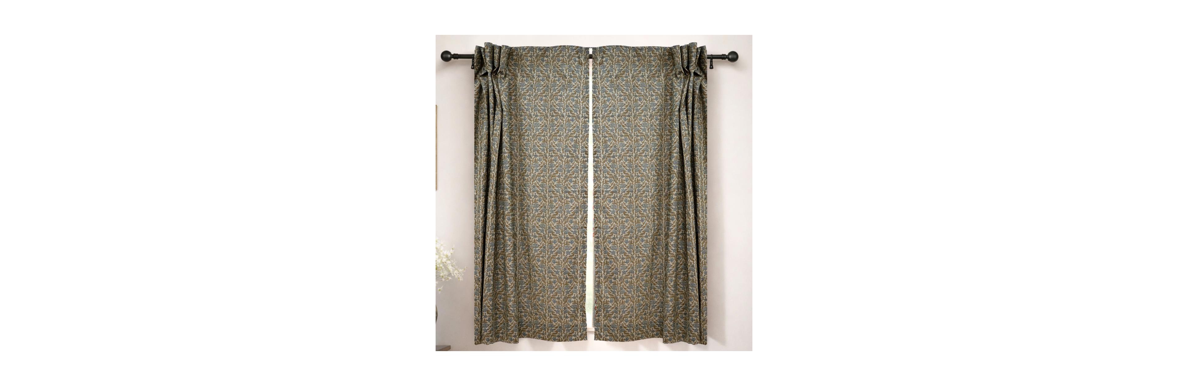 Fabdivine Floral Block Print Linen Curtain Handmade Light Filtering Panel