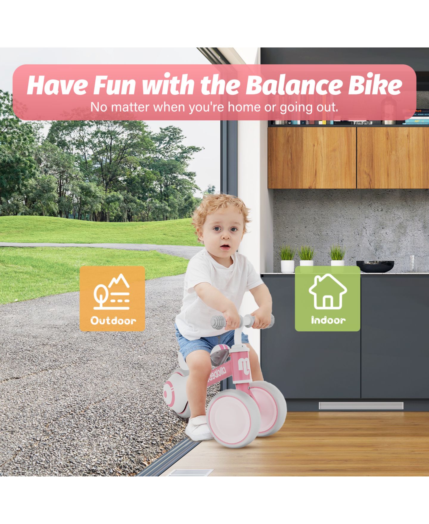 Детская игрушка Allobebe Baby 3-Wheel Balance Bike with Adjustable Seat and Silent Wheels, Ages 1-3, цвет: Красный розовый — фото 9