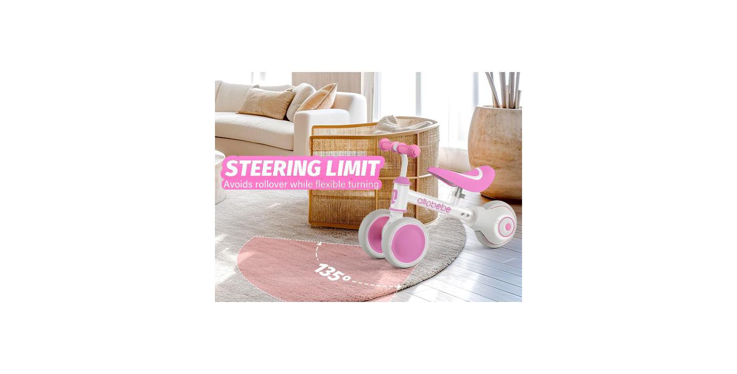 Детская игрушка Allobebe Baby Balance Bike, Carbon-Steel, 3-Wheel Adjustable-Seat Ride-On, Ages 1-3, цвет: Розовый красный — фото 2