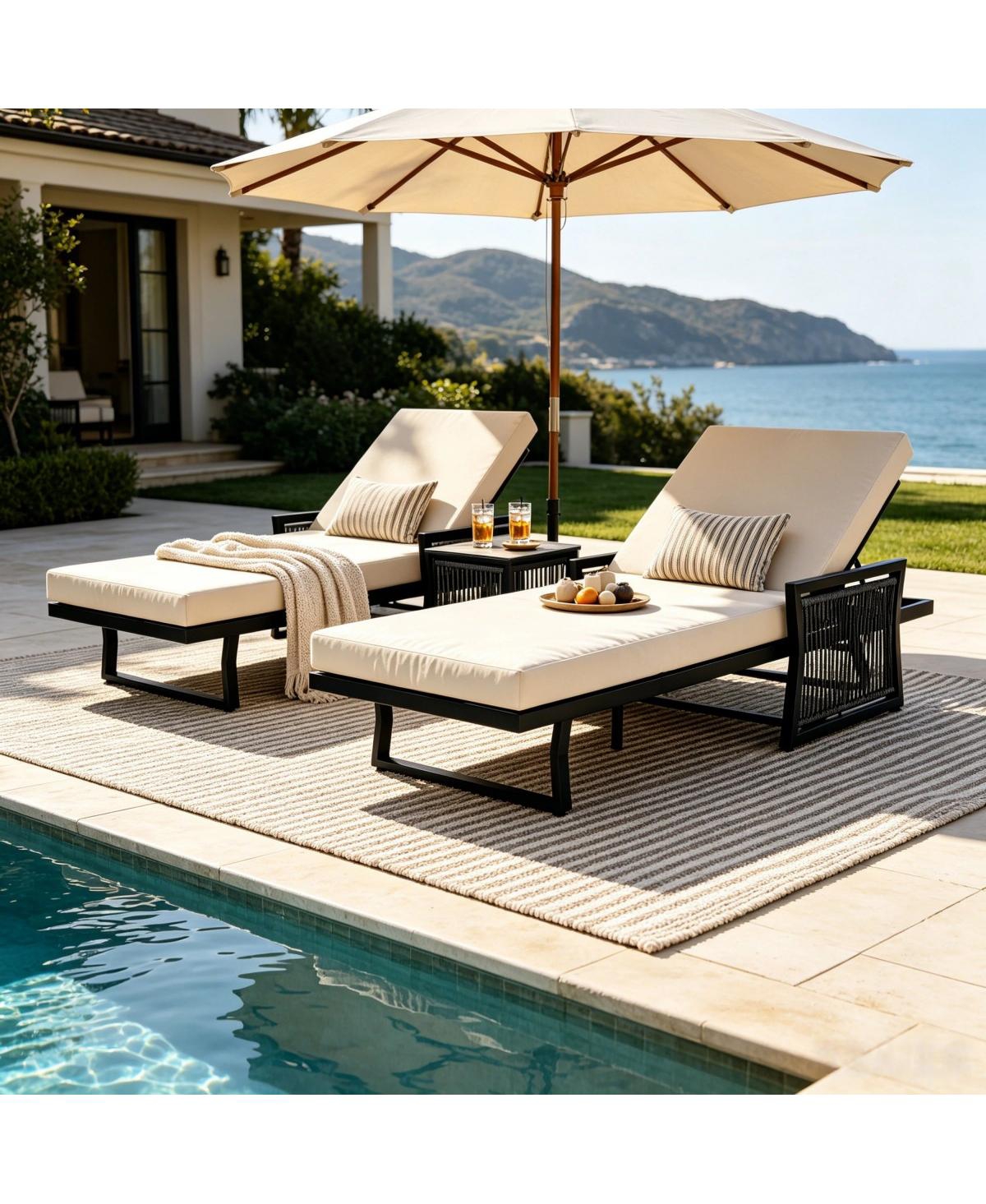 Asagikoiai Iron Outdoor Chaise Lounge with 4" Cushion, 5-Position Adjustable Patio Recliner