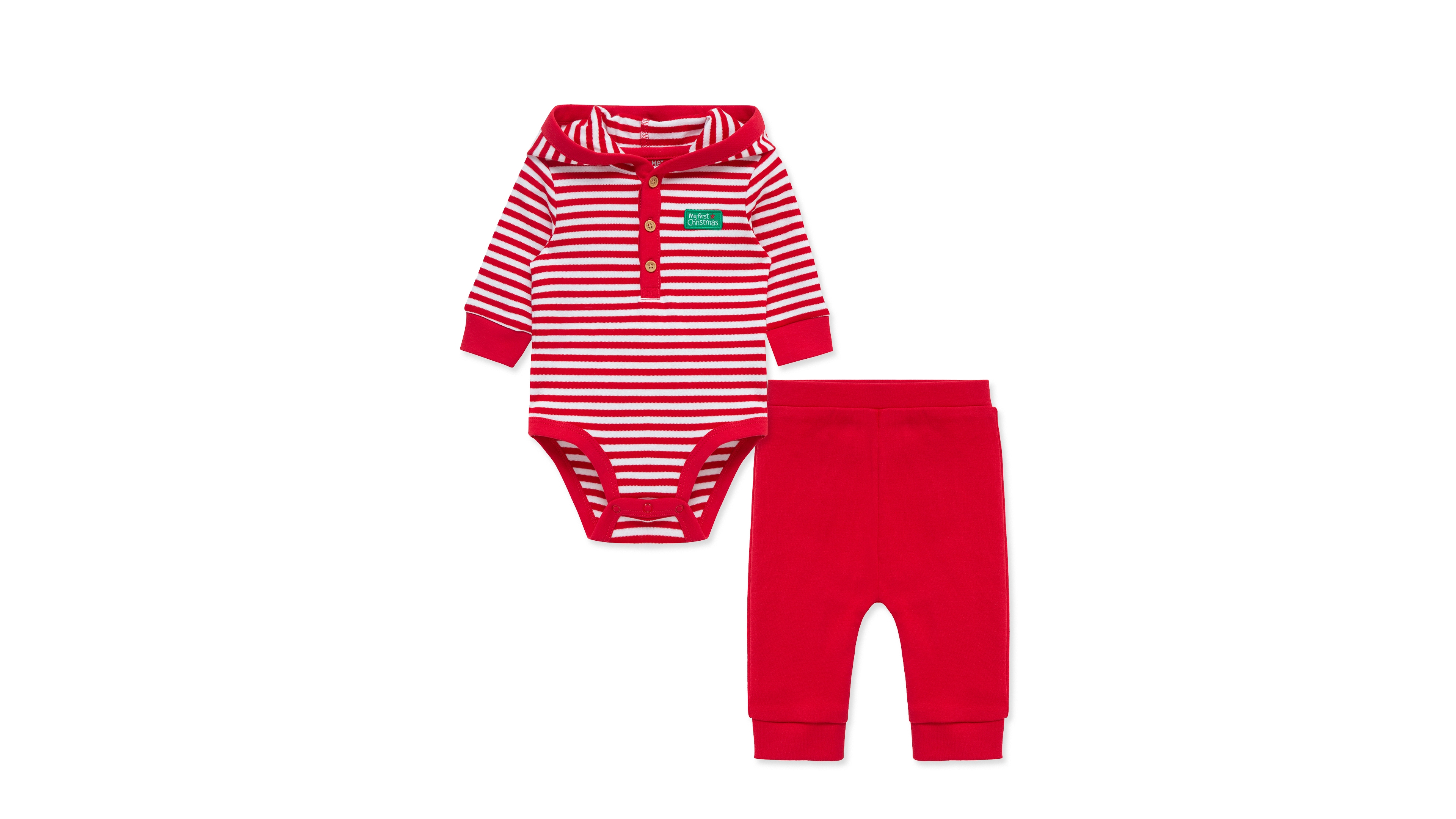Little Me Baby Boys' Santa Striped Hooded Bodysuit and Pants, 2-Piece Set