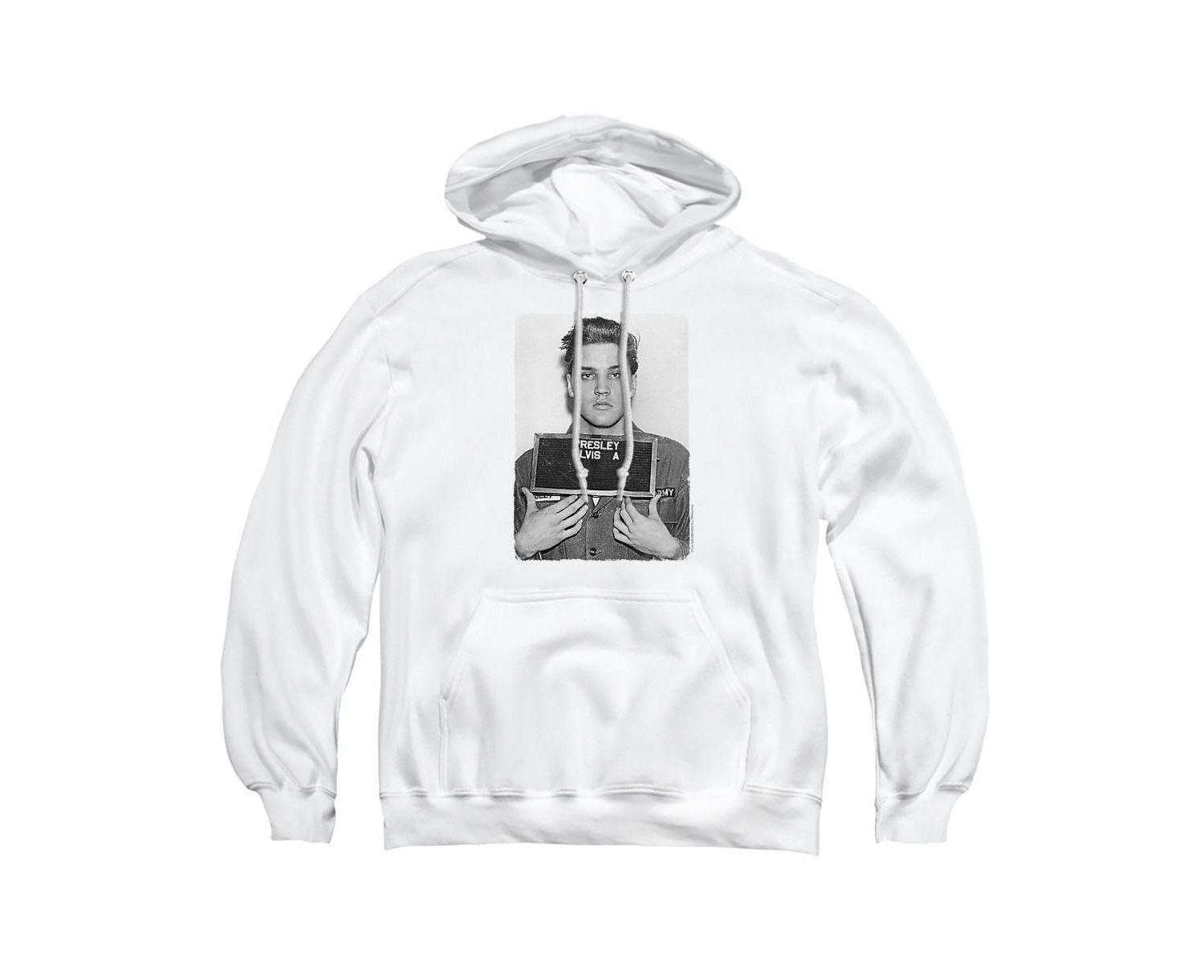 Men's Army Mug Shot Graphic Kangaroo-Pocket Cotton-Polyester Blend Pullover Hoodie