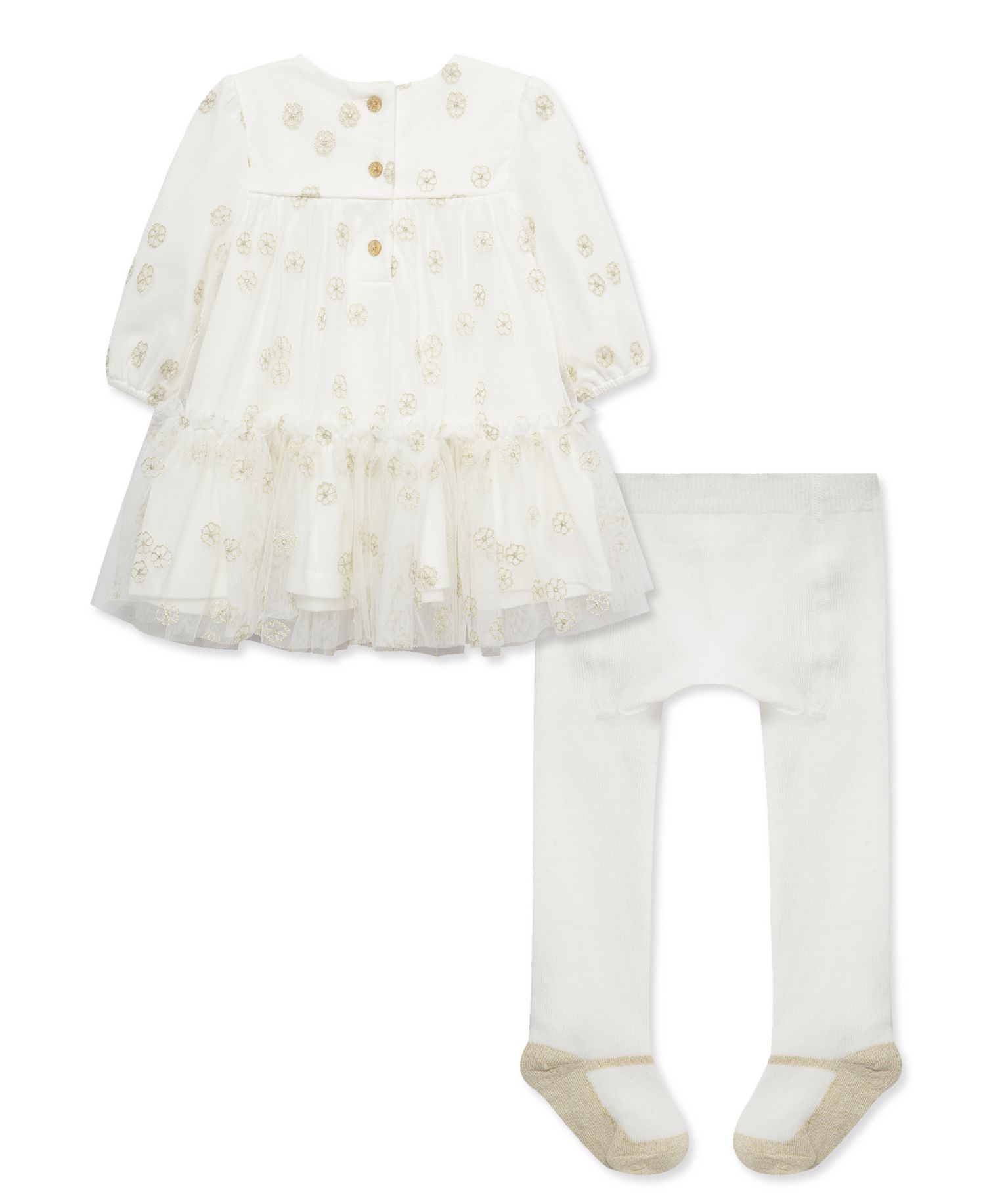 Baby Girls' Gold Floral Mesh Dress and Tights, 2-Piece Set