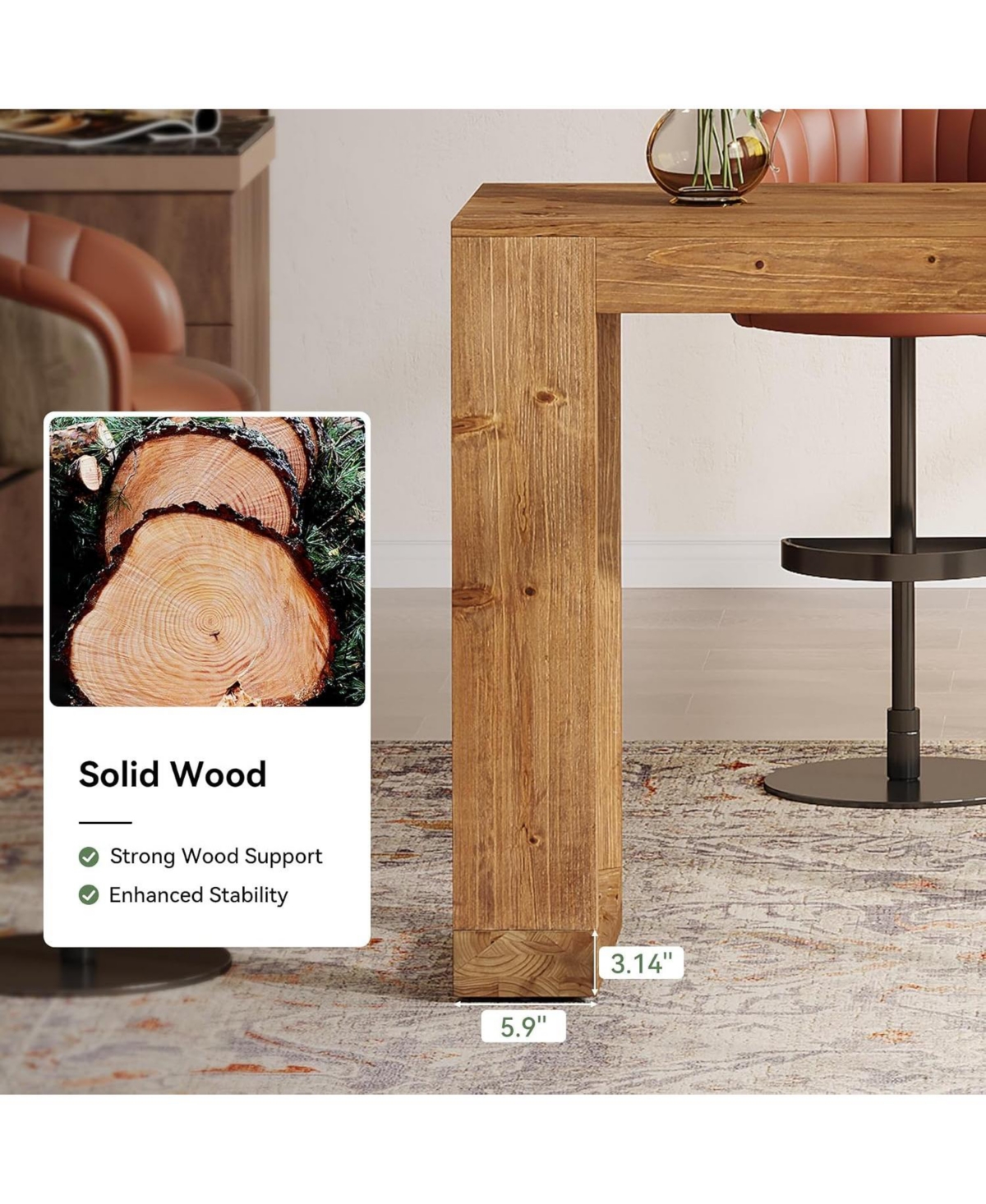 Tribesigns 63"Solid Wood Bar Table Narrow long counter height pub table Farmhouse coffee bar unit for kitchen, dining room, living room