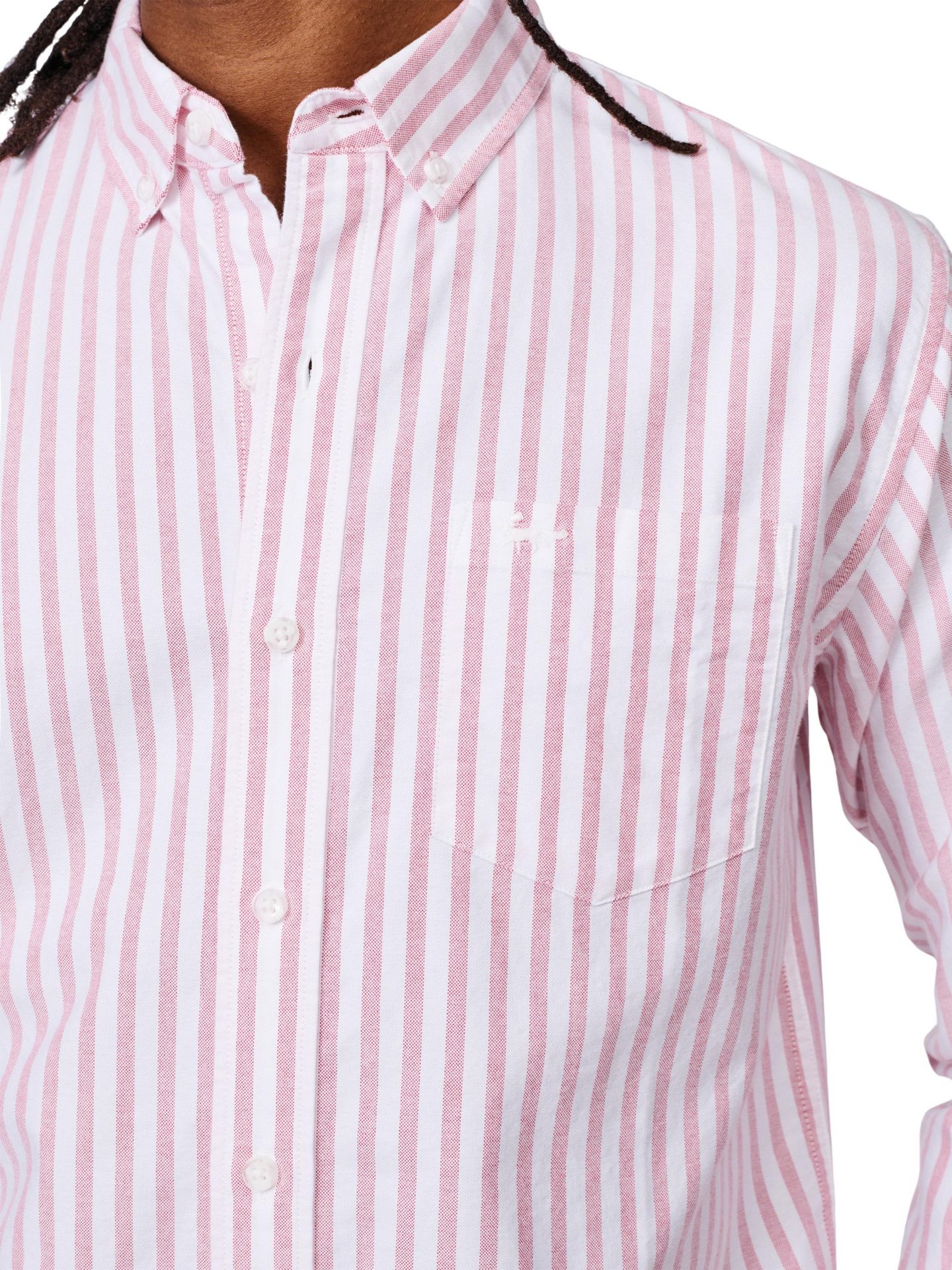 Мужская рубашка Aubin Aldridge Oxford Button Down, цвет: Яркий розовый полосатый — фото 4
