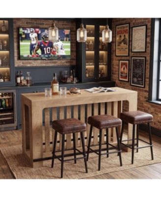 63" Bar Table with Footrest, Pub Table for Home Bar Unit