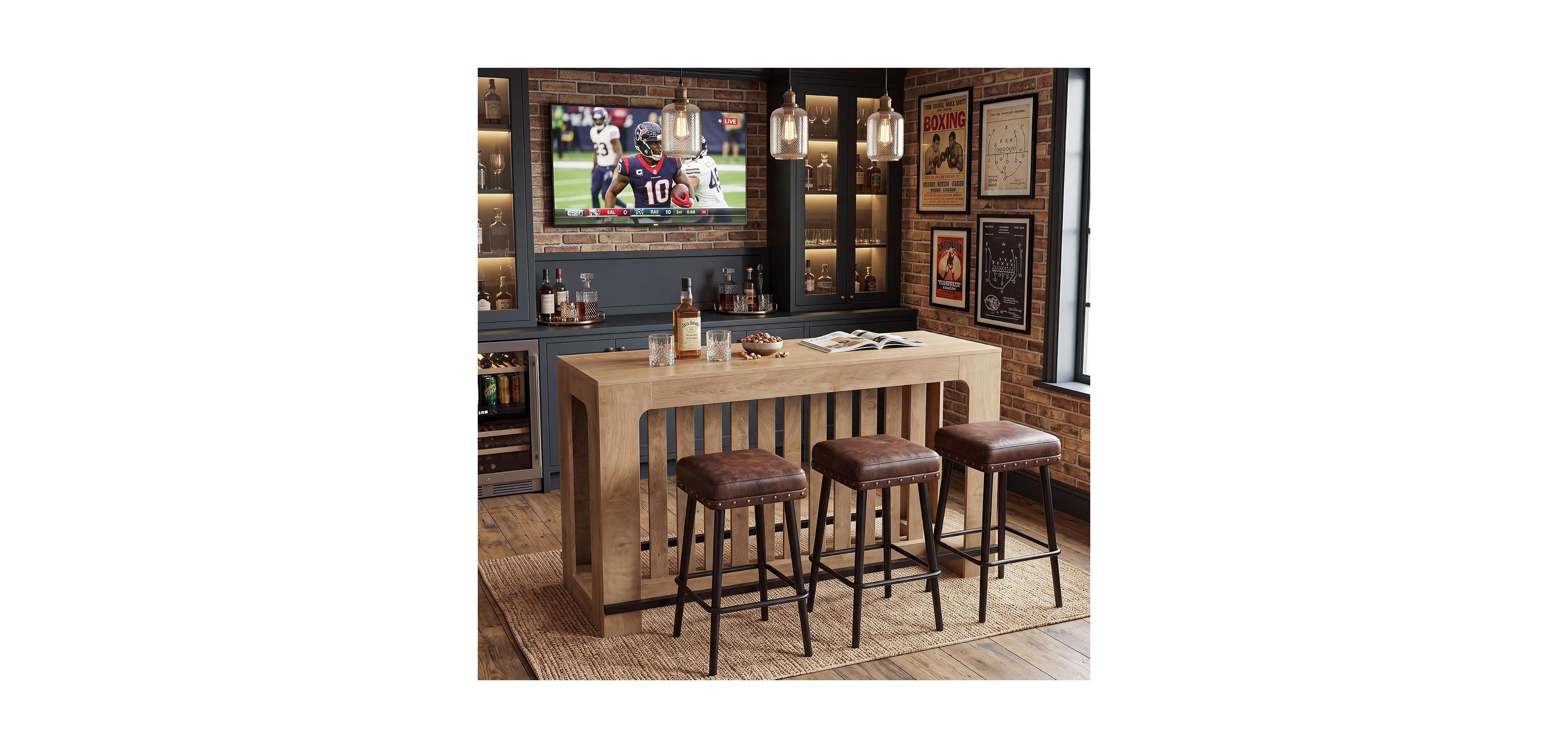 Tribesigns 63" Bar Table with Footrest, Pub Table for Home Bar Unit