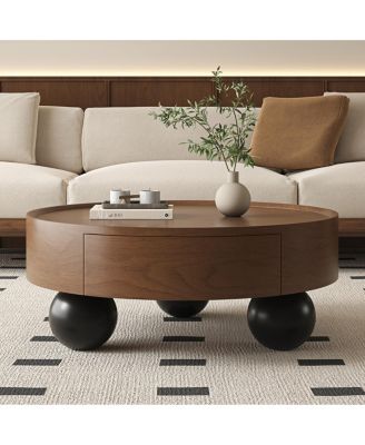 Round Coffee Table with Storage and Feet