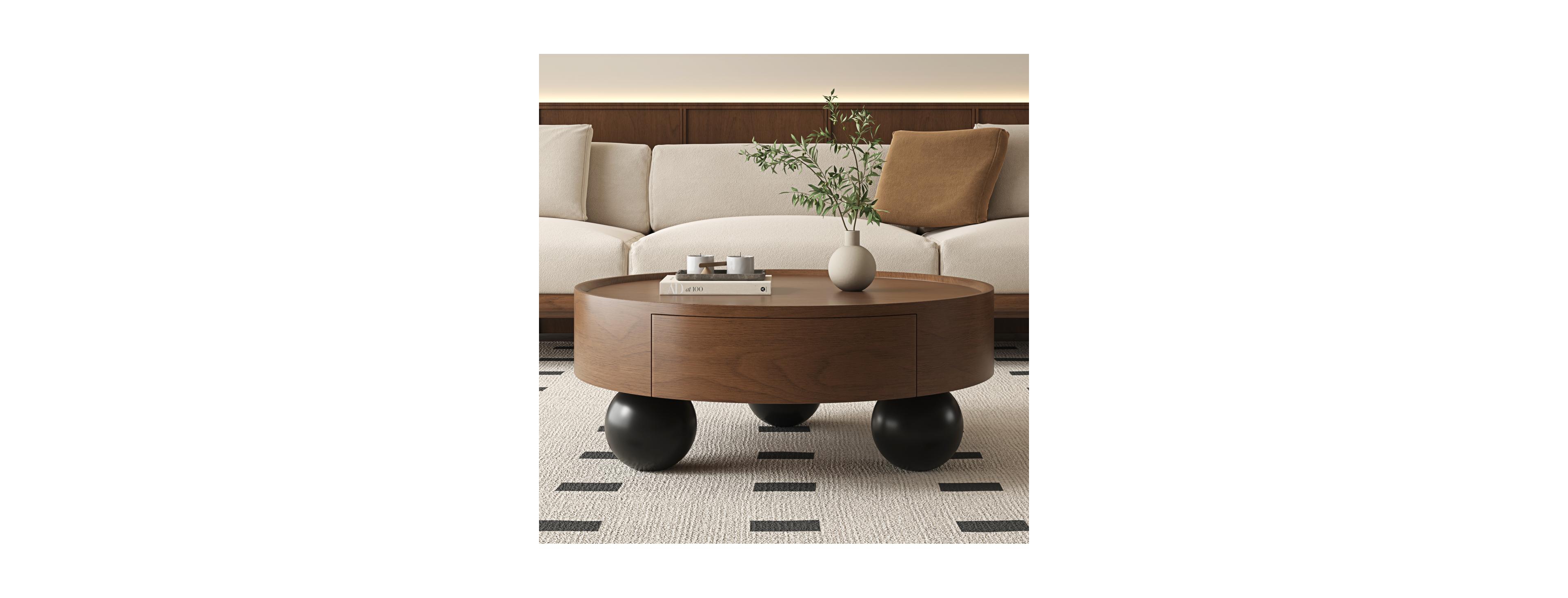 Streamdale Furniture Round Coffee Table with Storage and Feet