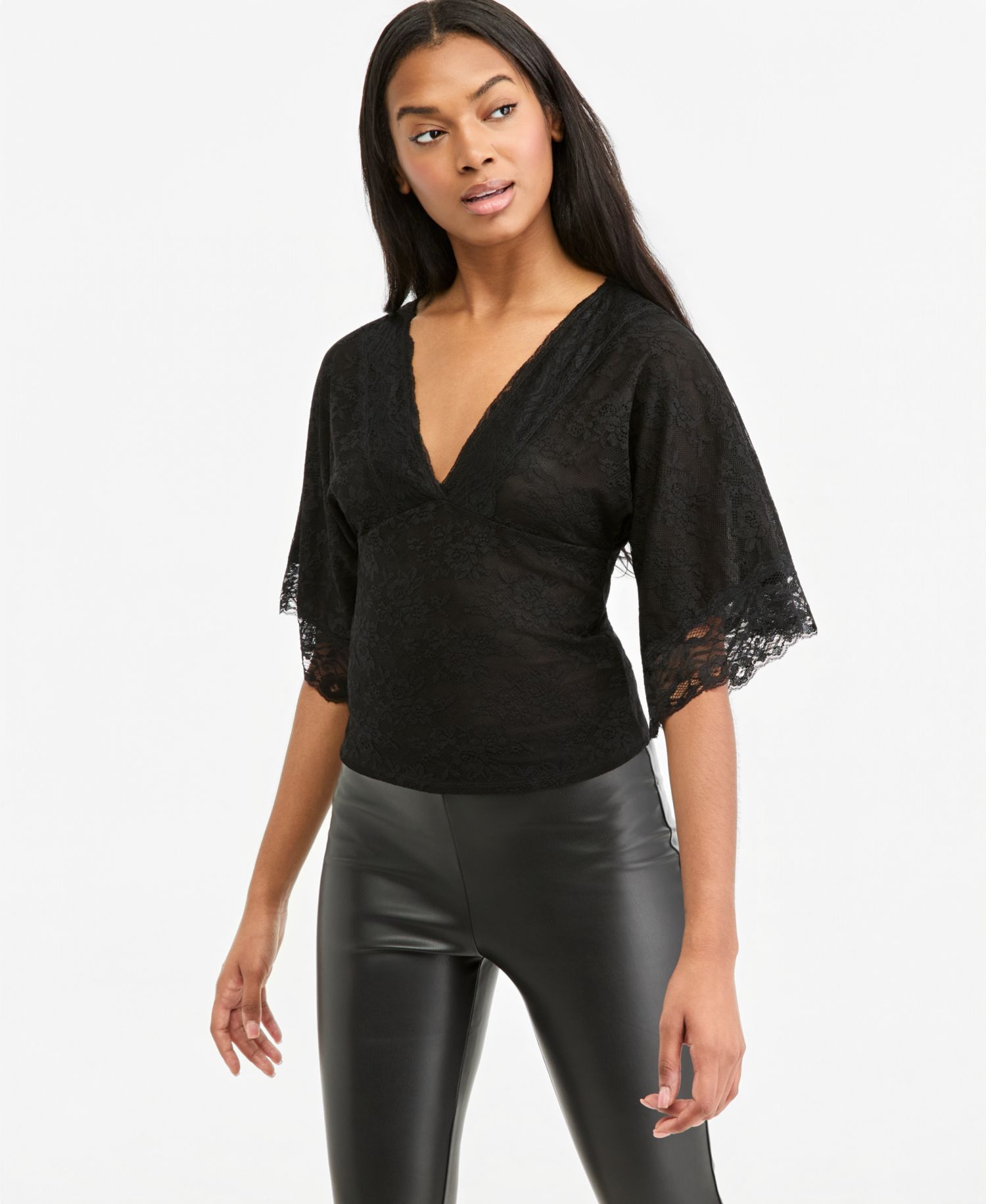 Women's Dolman-Sleeve V-Neck Lace Blouse