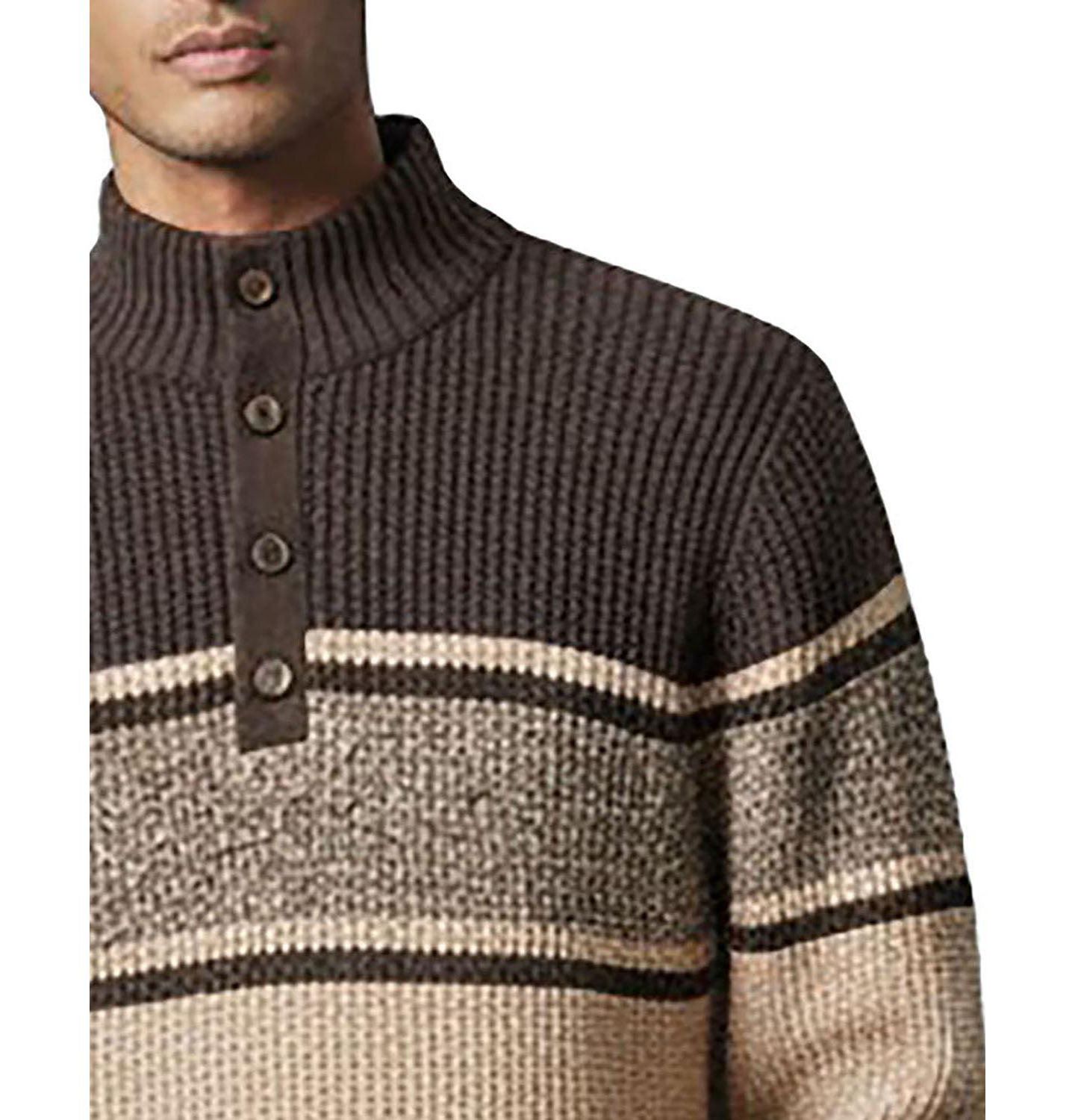 Мужской свитер Hope & Henry Organic Mock Neck Waffle, цвет: Верблюжий / Шоколадный — фото 2
