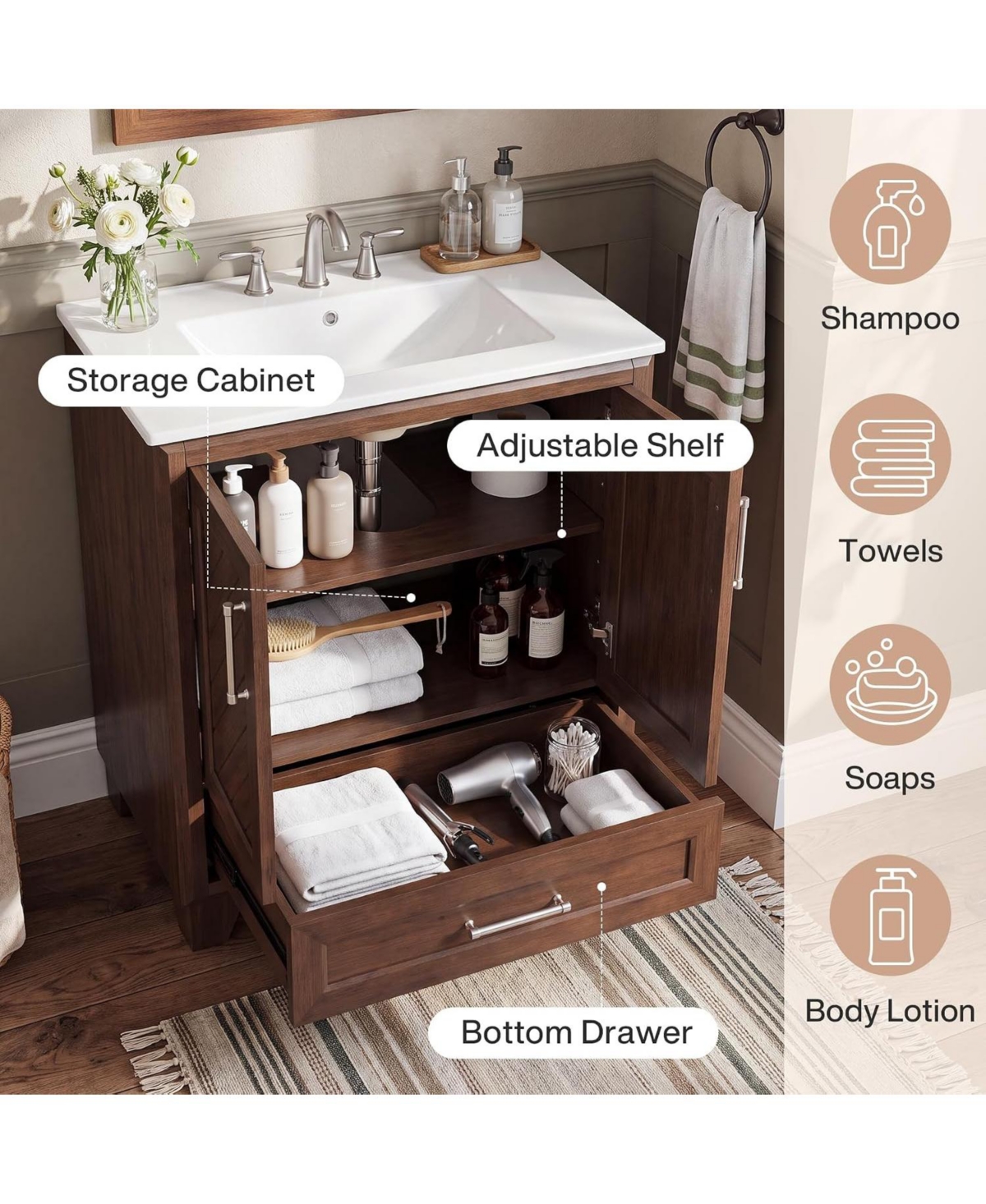 Tribesigns 30" Bathroom Vanity with Sink, Farmhouse Freestanding