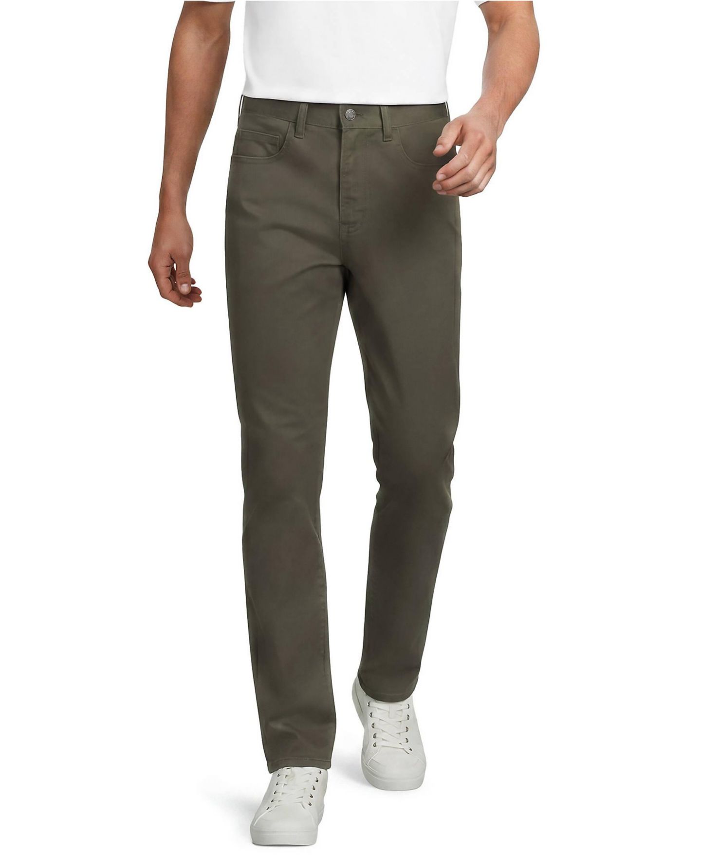 Мужские брюки Lands' End Travel Kit Straight-Fit Comfort-Waist Stretch Pant, цвет: Тёмно-зелёный мох — фото 1