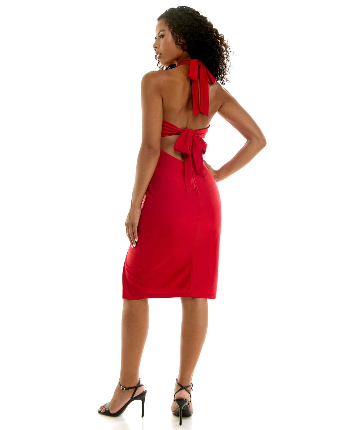 Juniors' Halter Neck Midi Dress with Tie Back