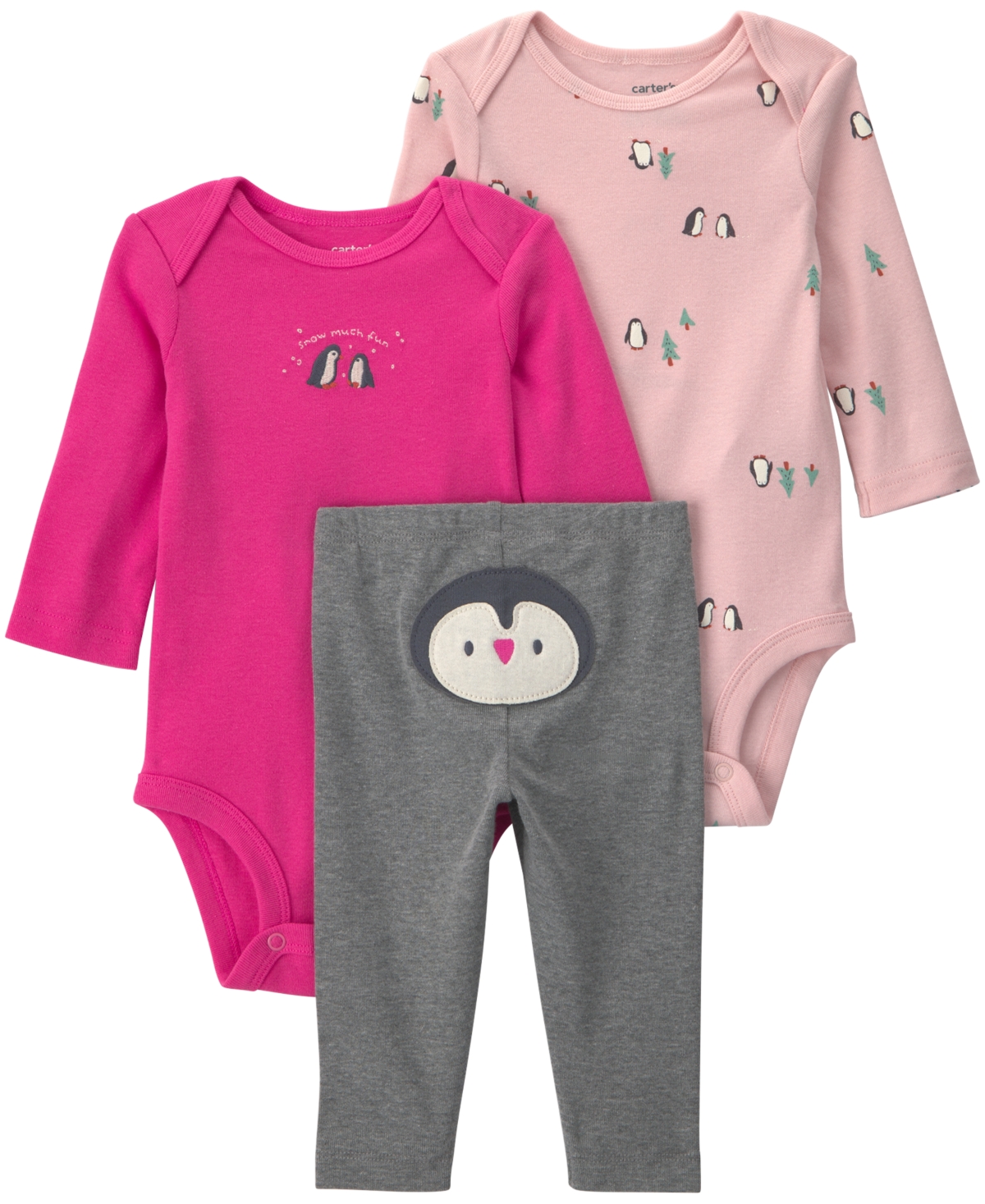 Carter's Baby Girls' Penguin Long-Sleeve Bodysuits and Pants, 3-Piece Set