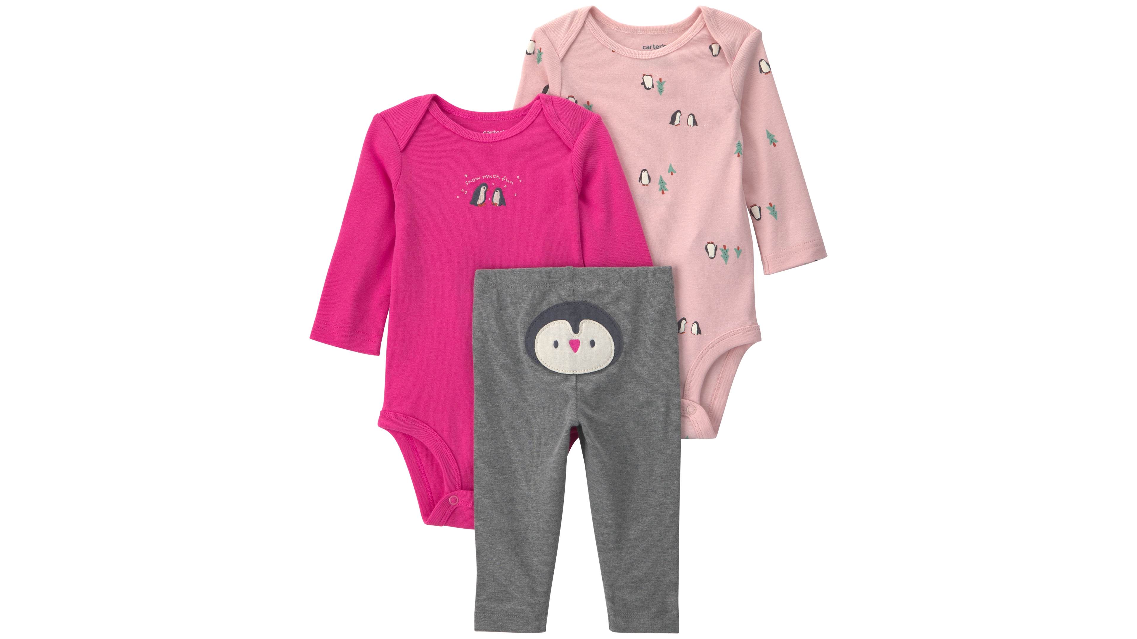 Carter's Baby Girls' Penguin Long-Sleeve Bodysuits and Pants, 3-Piece Set