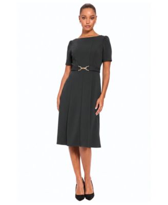 Petite Belted Midi Boat Neck Dress