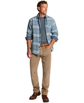 Men's Brushed Crewneck T-Shirt, Superfine Corduroy Pants and Stripe Twill Flannel Overshirt Jacket
